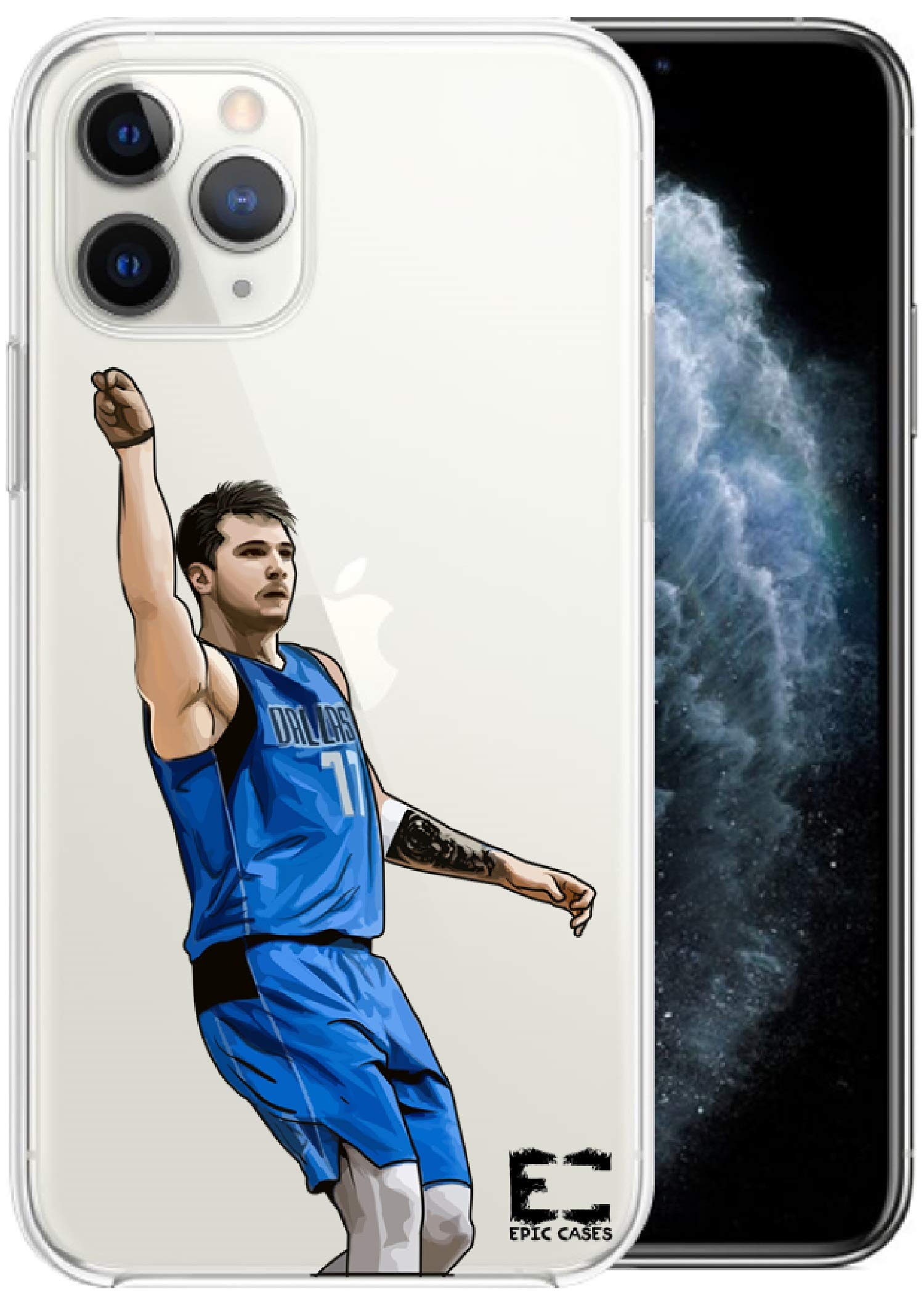 Ultra Slim Clear iPhone 11 Pro Max Case - Crystal Clear TPU Cover with Wireless Charging | Basketball Series Design (Luka) | Perfect for Everyday Protection & Wireless Charging