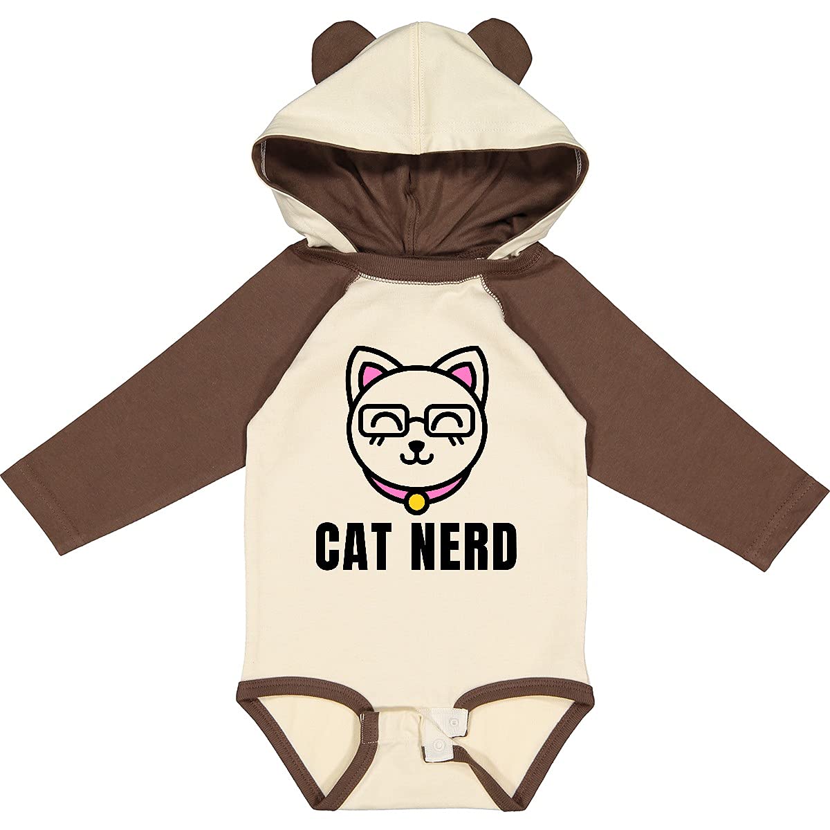 Inktastic Cat Nerd with Cat in Glasses Long Sleeve Creeper - Funny Graphic Cat Lover Shirt for Women & Men - Perfect for Casual Wear, Gifts & Cat Enthusiast Events
