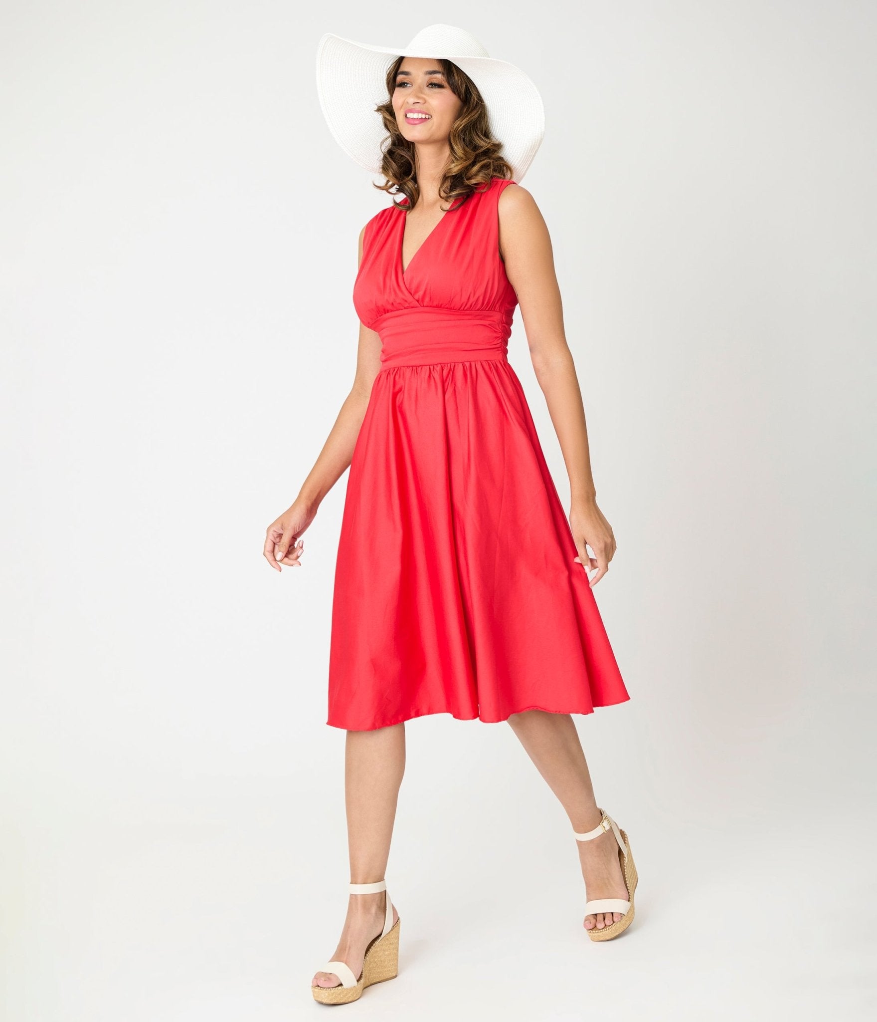 Timeless London Red Candace Swing Dress - Vintage-Inspired Floral Midi Dress for Women | Perfect for Parties, Weddings & Special Occasions