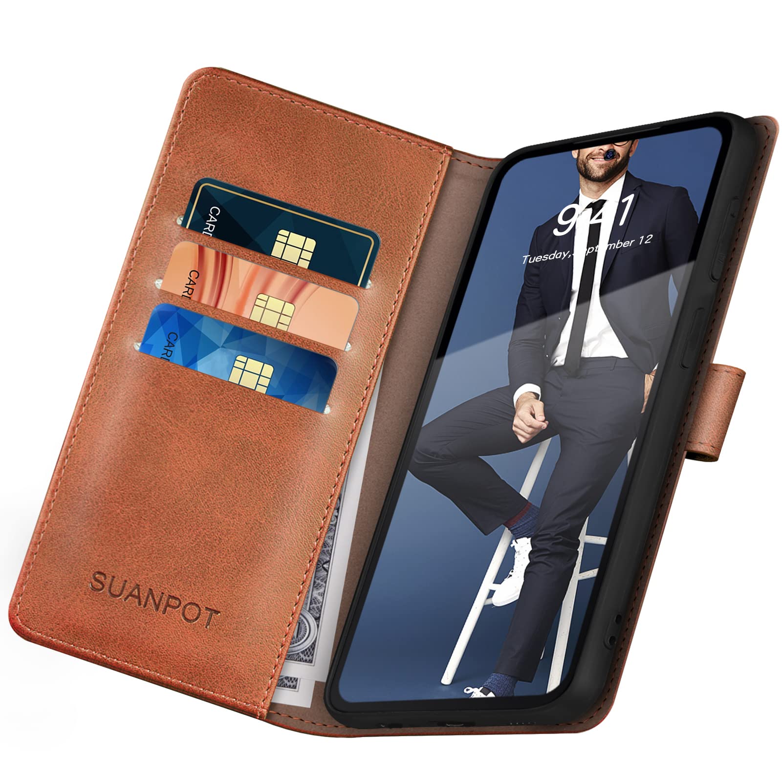 Premium RFID Blocking Leather Wallet Case for Samsung Galaxy S22 - Flip Folio Book Cover with Credit Card Holder | Shockproof Protection for Women & Men | Light Brown | Perfect for Business, Travel & Everyday Use