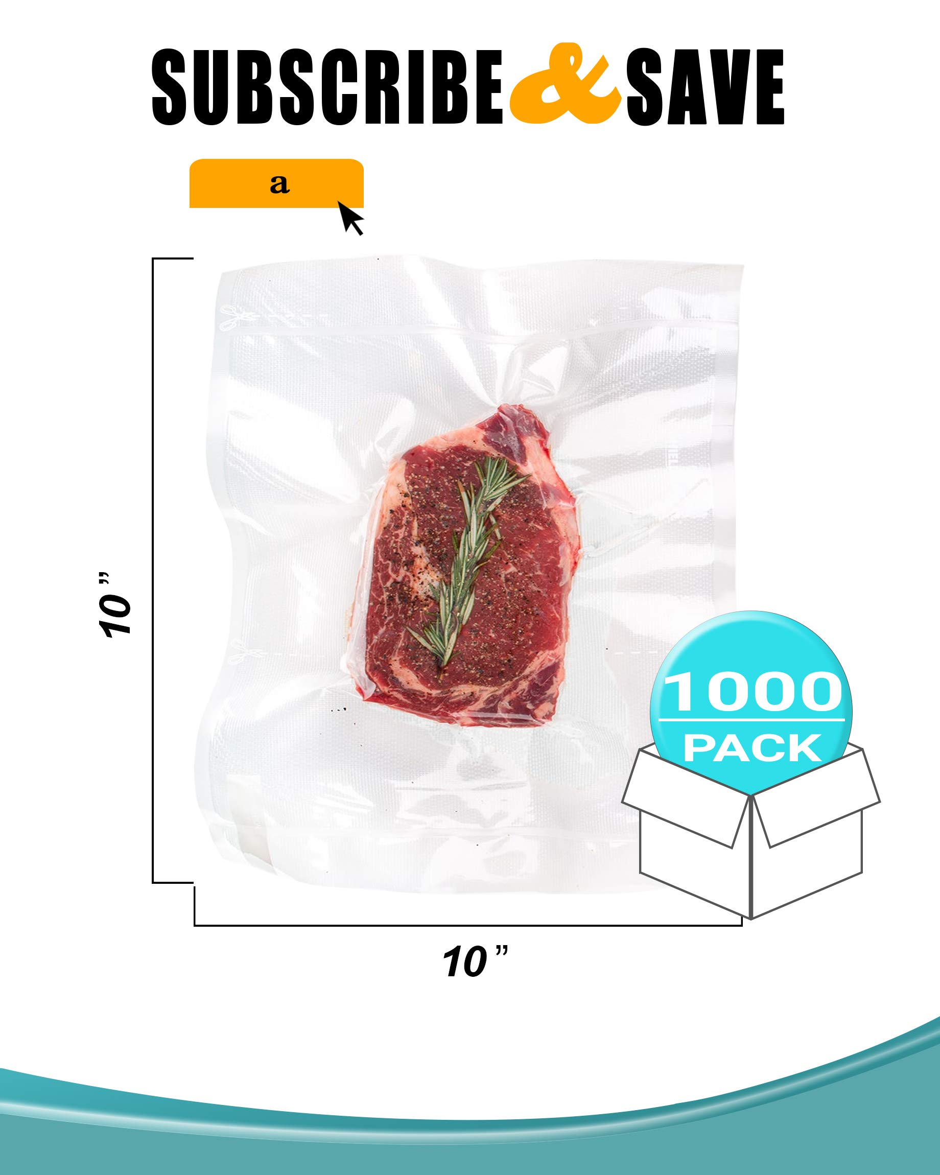 APQ 1000-Pack Co-Extruded Vacuum Pouches 10x10 Inches, 3 Mil Thick Clear Polyethylene Food Storage Bags for Vacuum Sealing - Ideal for Food Preservation, Meal Prep & Commercial Kitchen Use