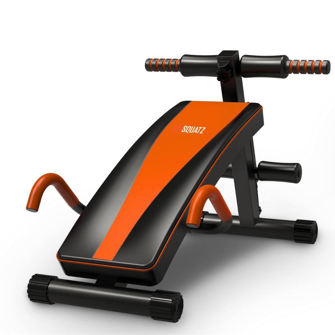 SQUATZ Adjustable Sit Up Bench for Abs Workout - 5-Level Abdominal Exercise Bench with Handrail for Home Gym, Core Strength Training | Perfect for Home Fitness, Weight Loss & Muscle Toning
