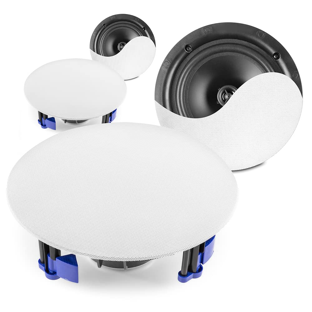 Power Dynamics NCBT8 2-Room Wireless Bluetooth Ceiling Speakers - 4x 8-Inch Active Speaker System with Bluetooth 5.0, AUX Input & 80W RMS for Home Theater, Background Music & Multi-Room Audio | Easy Installation Kit in White Finish
