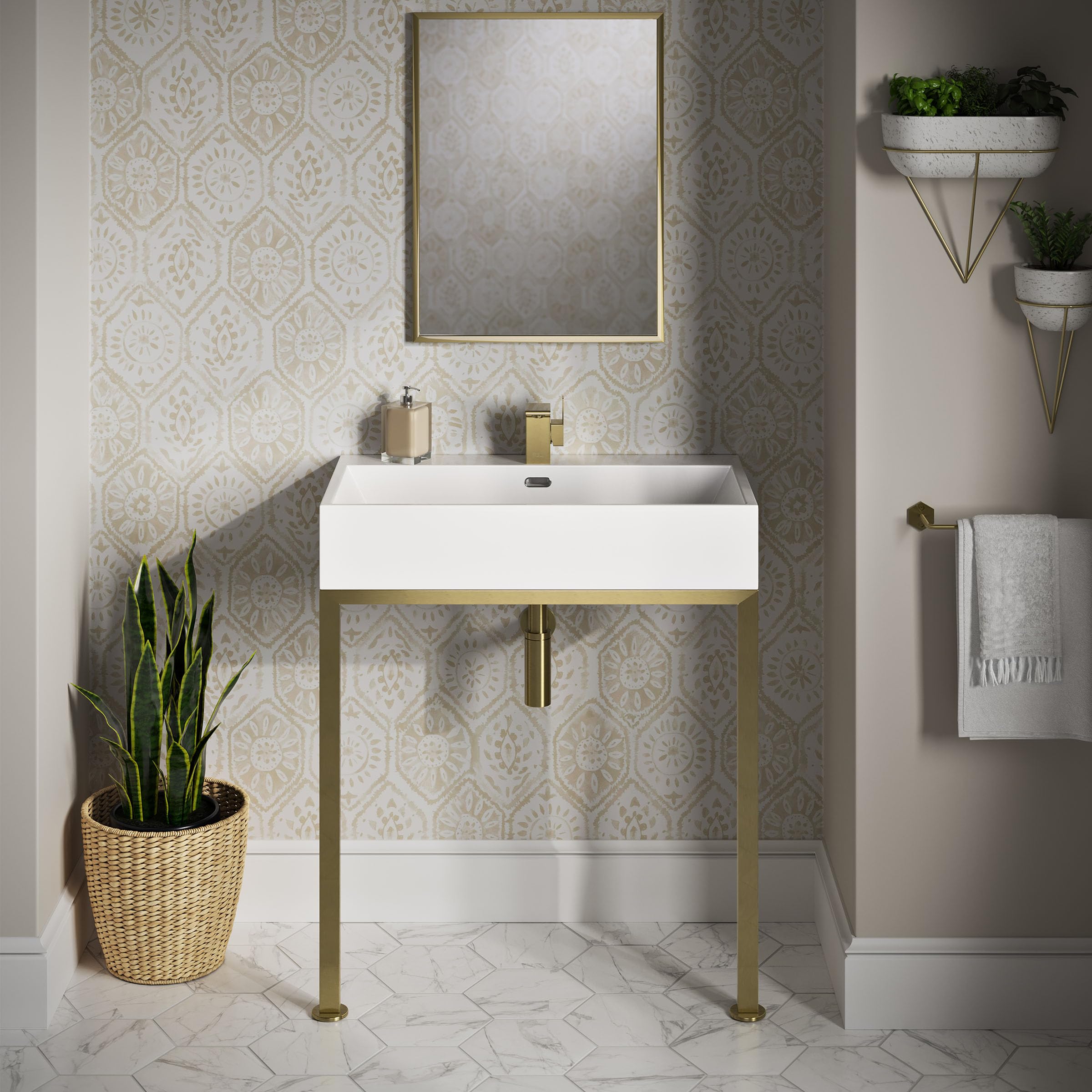 Concorde 30 Inch Modern Rectangle Bathroom Console Sink with Brushed Gold Legs - Perfect for Vanity, Powder Room, and Guest Bathroom Decor