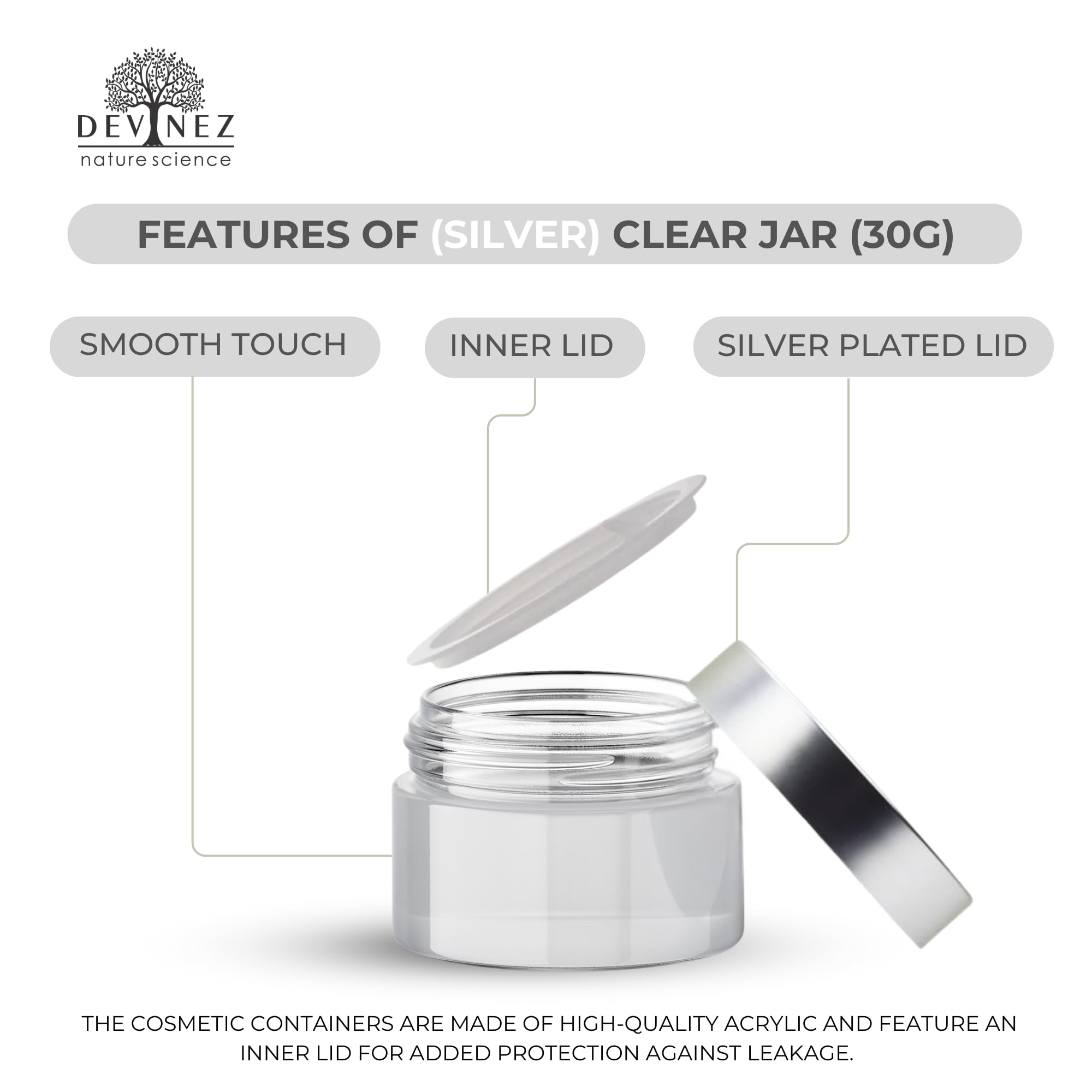 30g Clear Glass Cosmetic Jars with Silver Lids - 4 Pack Refillable Makeup Containers for Creams, Balms, Scrubs & Travel Essentials | Airtight Inner Liners, Eco-Friendly Recyclable Glass | Perfect for DIY Skincare, Organizing Jewelry & On-the-Go Beauty
