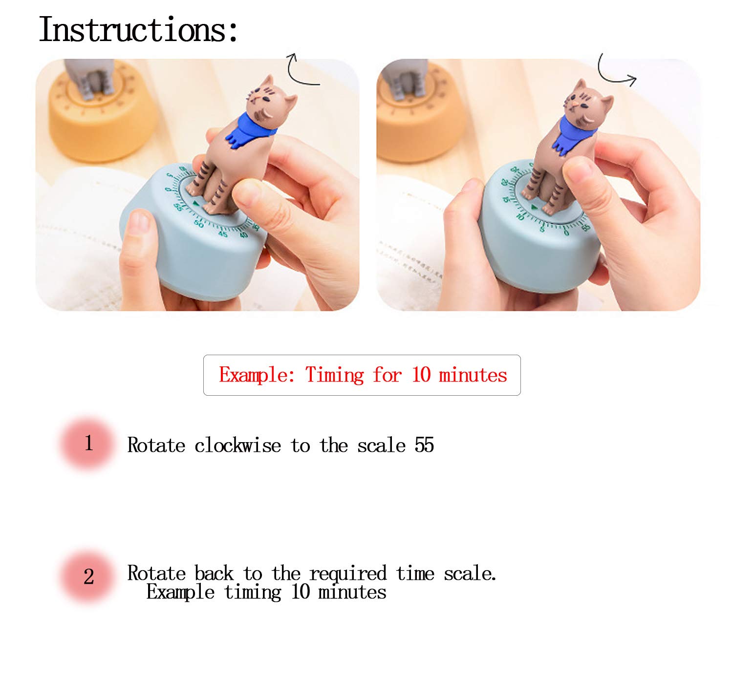 Cat-Shaped Kitchen Timer - Mechanical Time Manager for Cooking & Study (Gray)