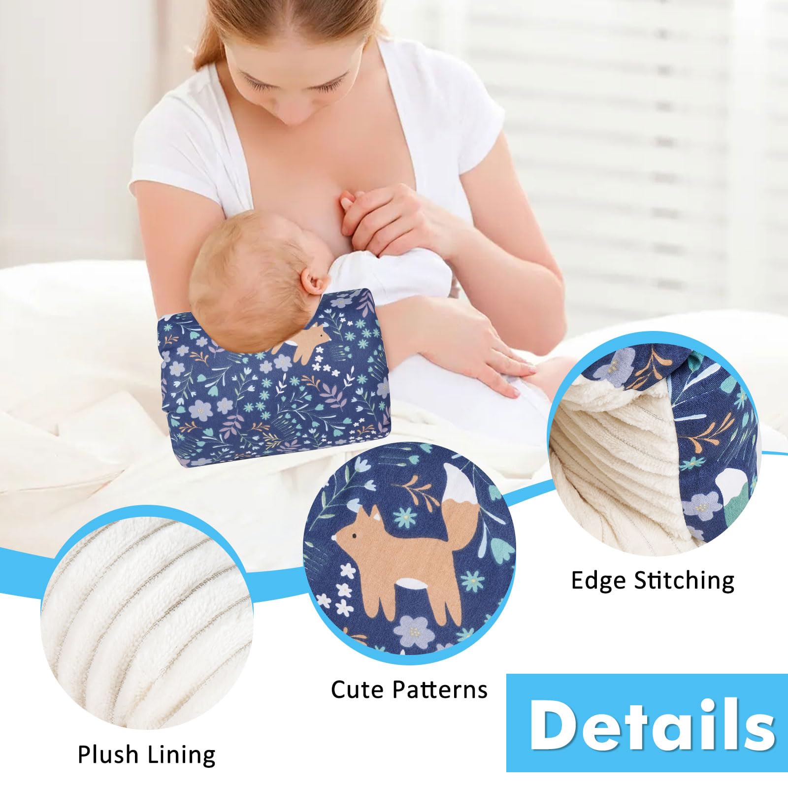 Soft Cotton Baby Nursing Arm Pillow - Ergonomic Support for Breastfeeding Moms & Newborns - Portable Washable for Home & Travel (Blue Forest)