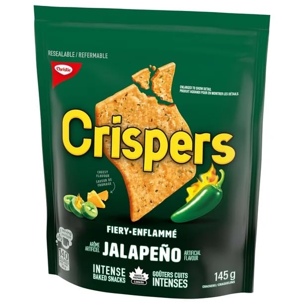 Christie Crispers Fiery Jalapeño Crackers - Spicy Snack, 5.1oz (145g) | Crunchy Pepper Flavored Crackers for Parties, Lunch Boxes & On-the-Go Snacking | Shipped from Canada