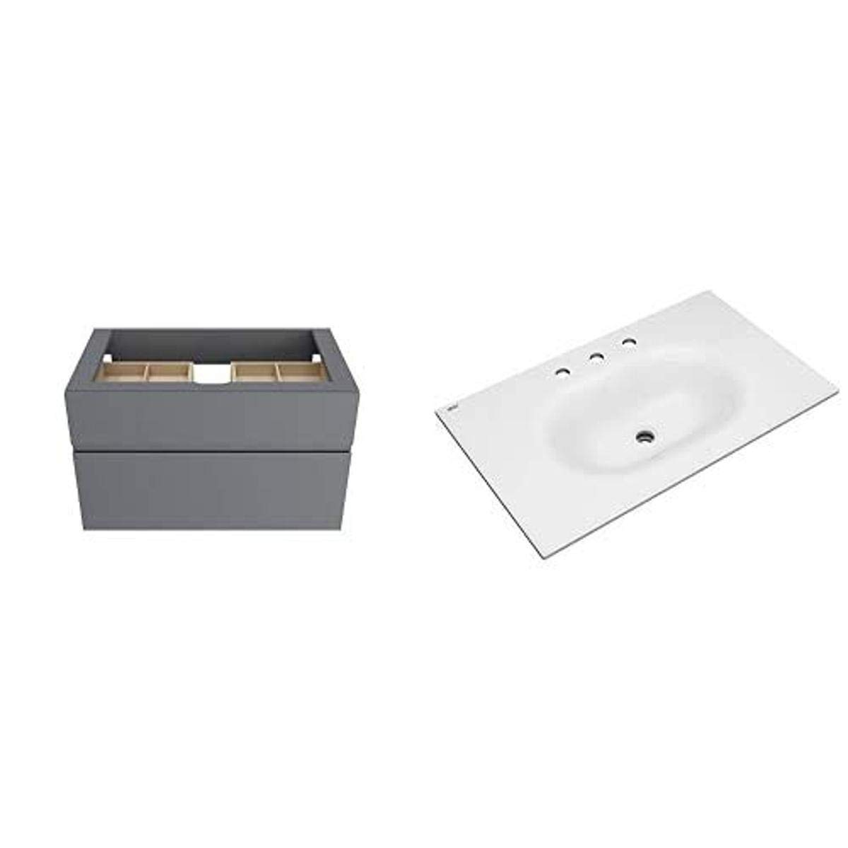 American Standard 8726033.477 Studio 33-inch Double-Drawer Bathroom Vanity with Vanity Top Sink - Dark Grey, Legless Design for Modern Bathrooms | Perfect for Small Spaces & Contemporary Home Decor