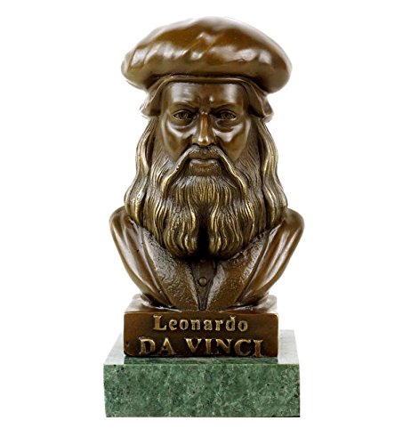 Leonardo da Vinci Bronze Bust Sculpture - Signed Gladenbeck - Decorative Statue with Marble Base - Renaissance Art Collectible for Home & Office Decor