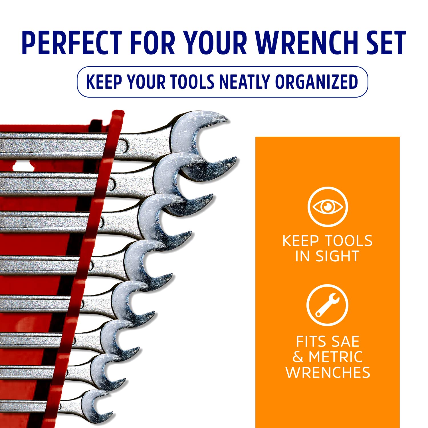 Protoco 4011 15-Piece Magnetic Reverse Wrench Rack - Heavy Duty Tool Organizer for Toolbox, Garage, Workshop | Wall Mount or Tool Cart Storage | Perfect for Mechanics, DIY Enthusiasts & Professional Technicians
