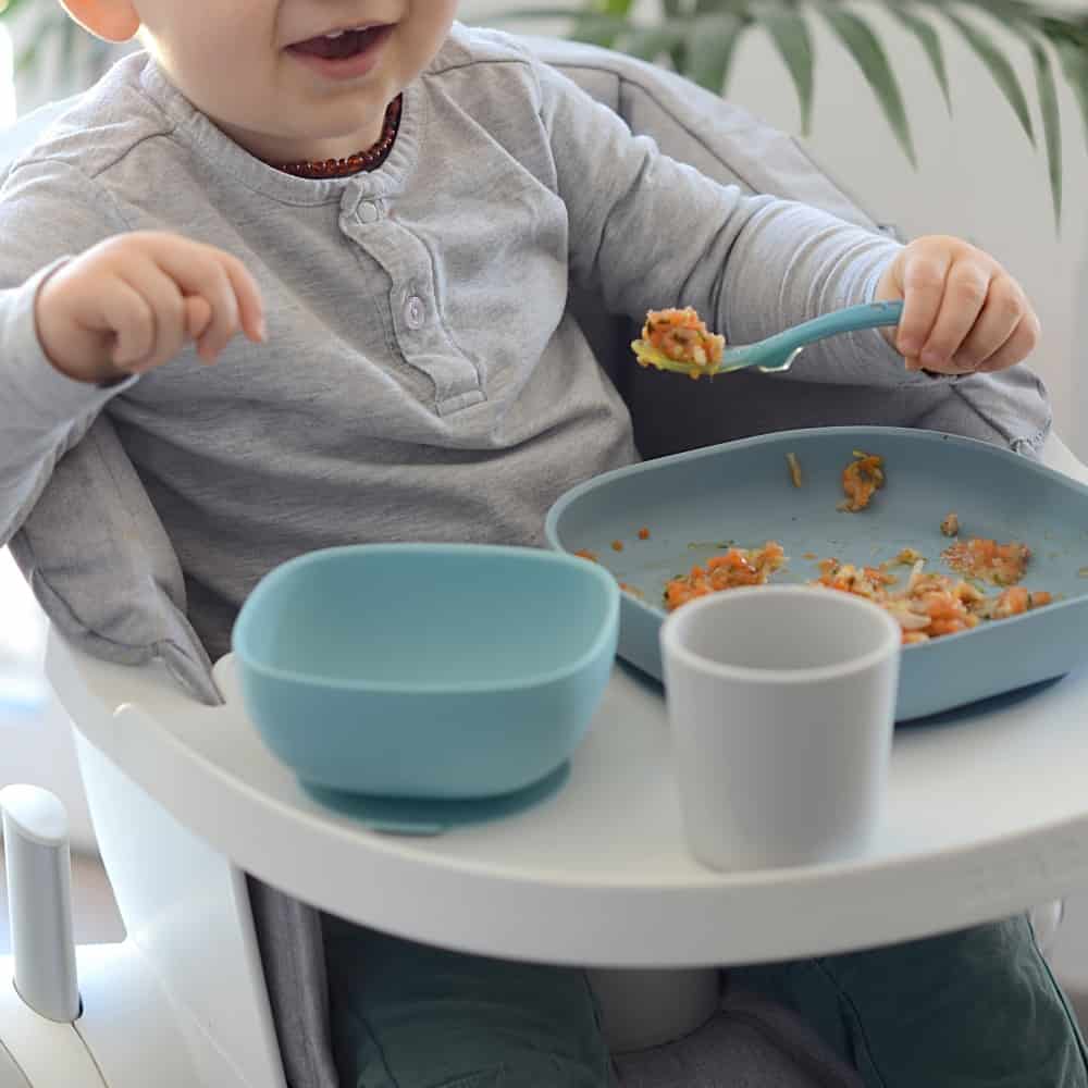 BEABA Silicone Baby Feeding Set - 4-Piece Toddler Meal Kit with Spoon, Fork, Bowl & Plate - BPA-Free, Dishwasher Safe for Easy Cleaning - Perfect for Home, Travel & Daycare Use