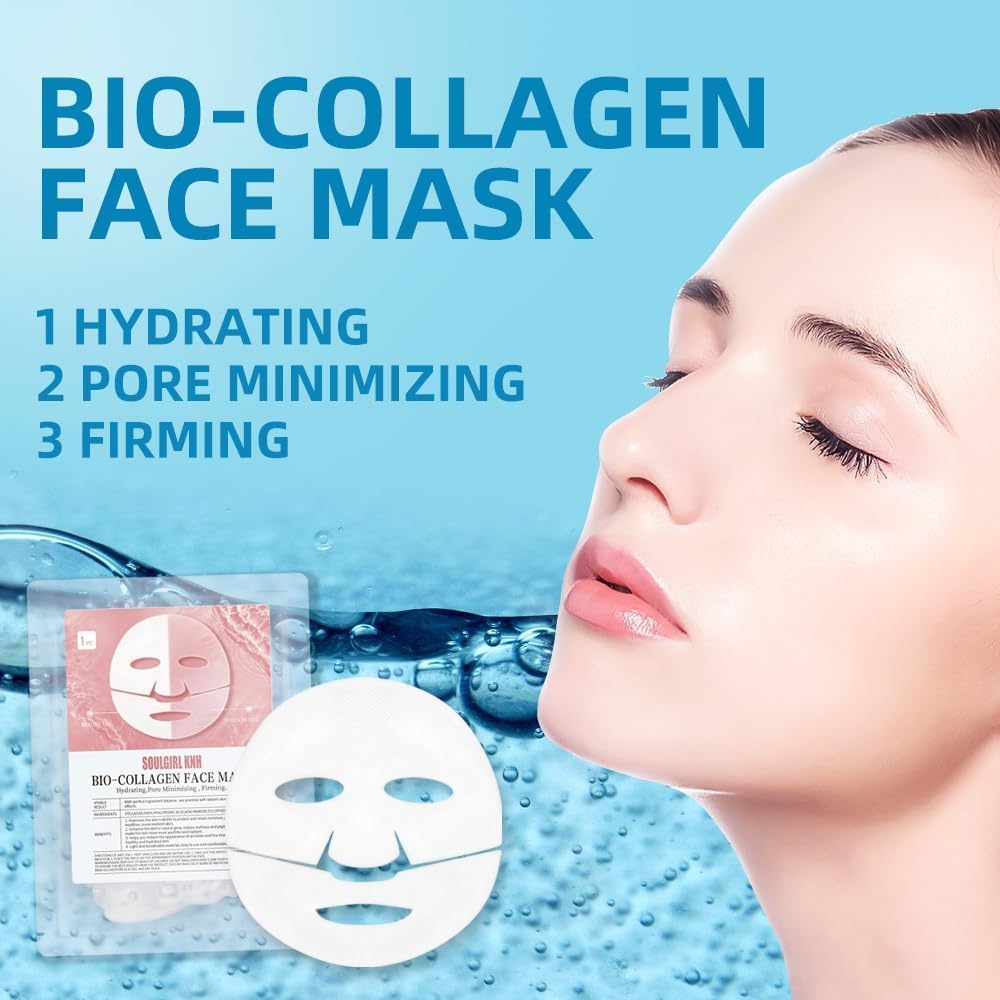 Bio-Collagen Deep Hydrating Overnight Hydrogel Face Mask - Pore Minimizing, Firming & Moisturizing with Low Molecular Weight (1 Piece) - Perfect for Nighttime Skincare Routine & Spa Treatment