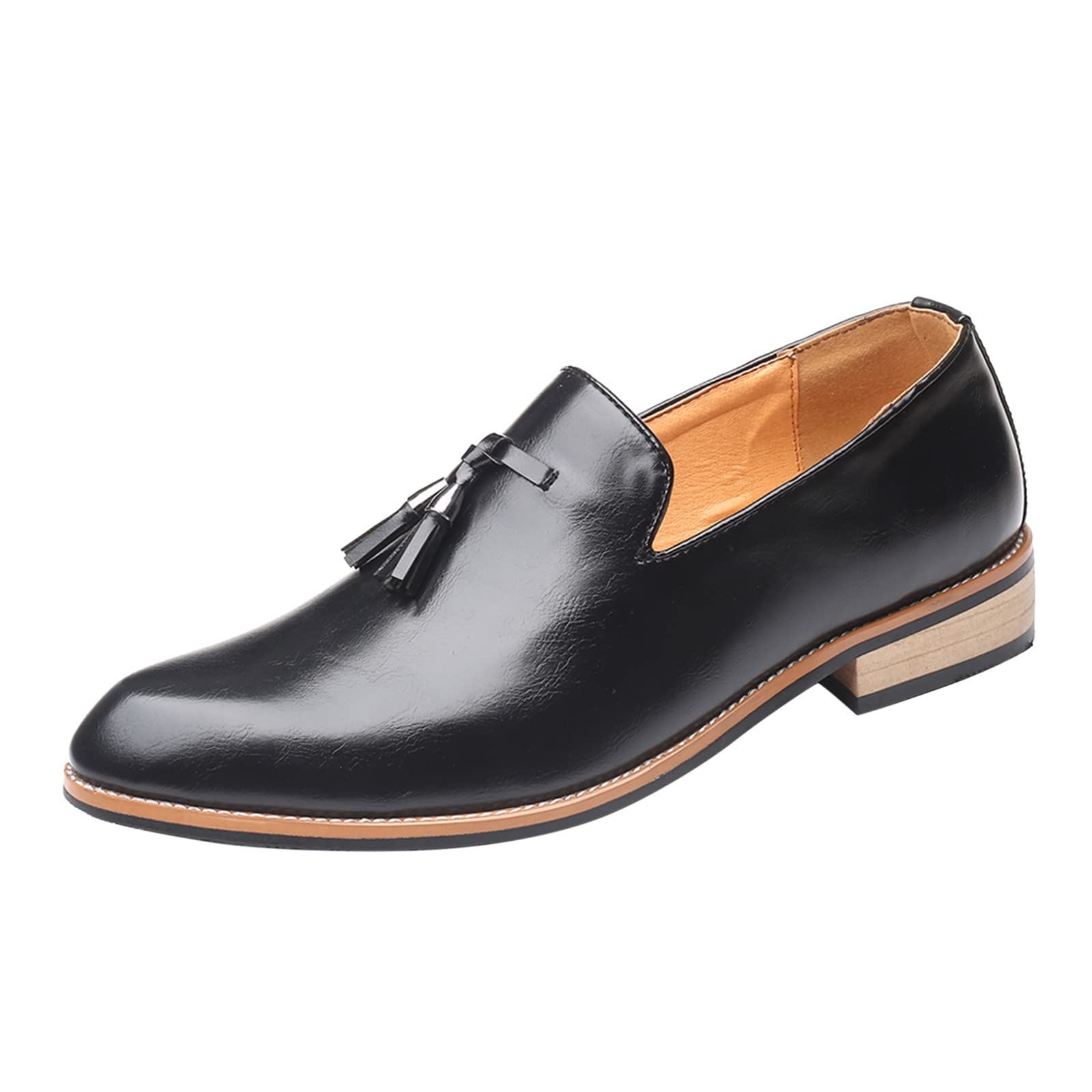 Men's Leather Slip On Dress Shoes - Black Tassel Loafers, Breathable & Comfortable for Casual Wear, Office, Wedding & Business Events