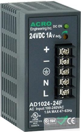 24VDC 1000mA DIN Rail Power Supply - 90-280VAC Input, AD1024 24F - Ideal for Industrial Automation, Control Panels & HVAC Systems