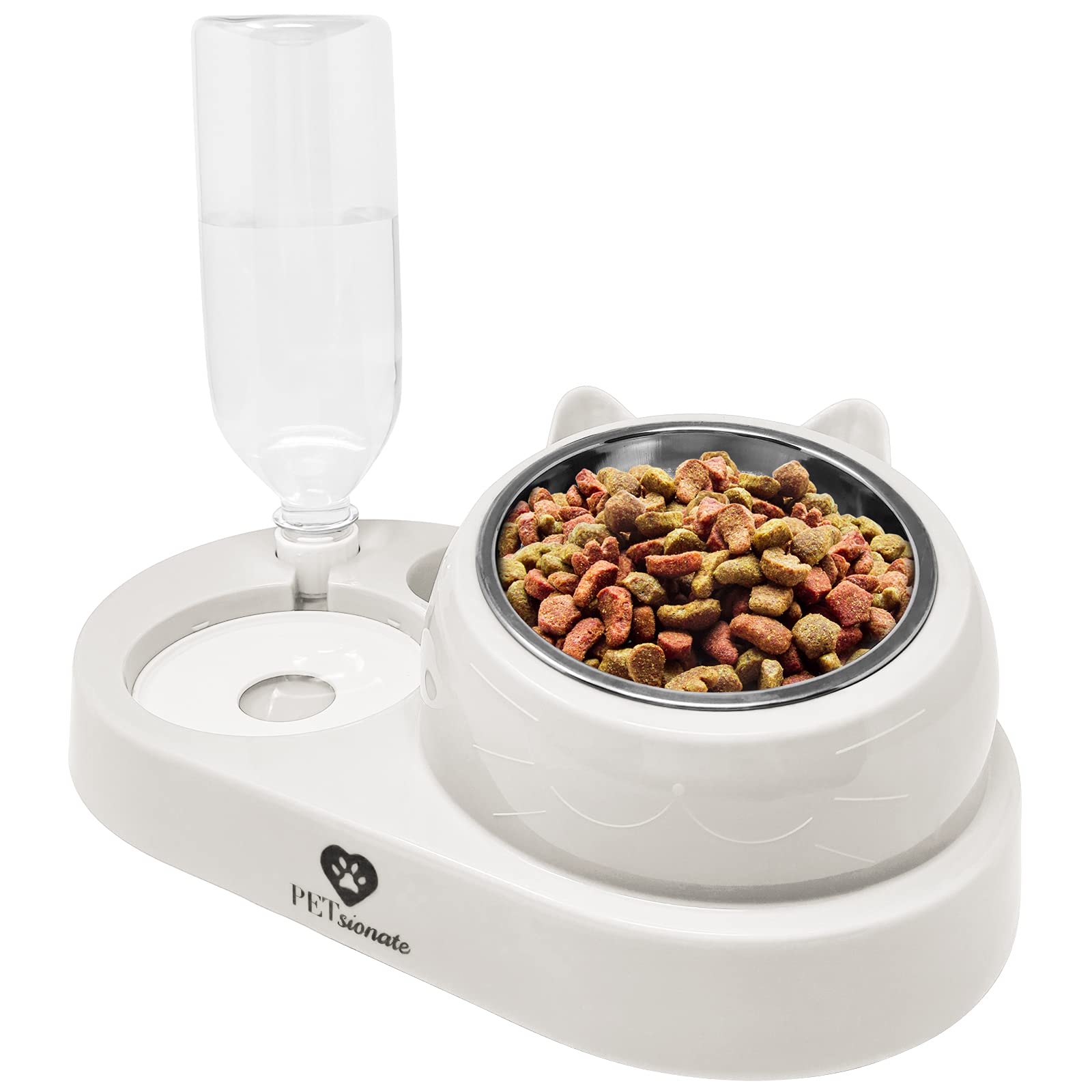 PETsionate Elevated Cat Food and Water Bowl Set - 20oz Gravity Automatic Feeder & Dispenser for Cats and Dogs - Tilted Design for Easy Eating - Perfect for Home, Travel, and Multi-Pet Households