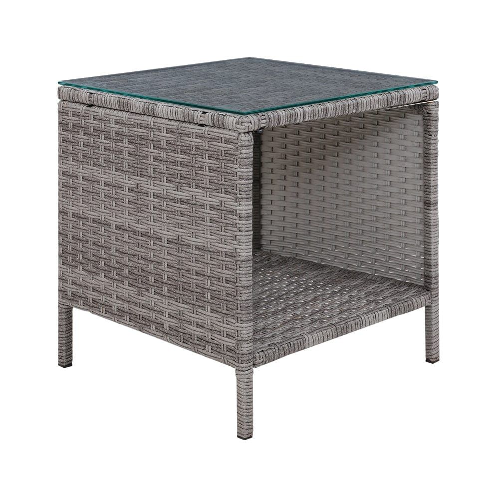 Gardeon Rattan Side Table - Indoor Outdoor Coffee Table, Patio Garden Furniture, Grey - Perfect for Living Room, Balcony, and Backyard Decor