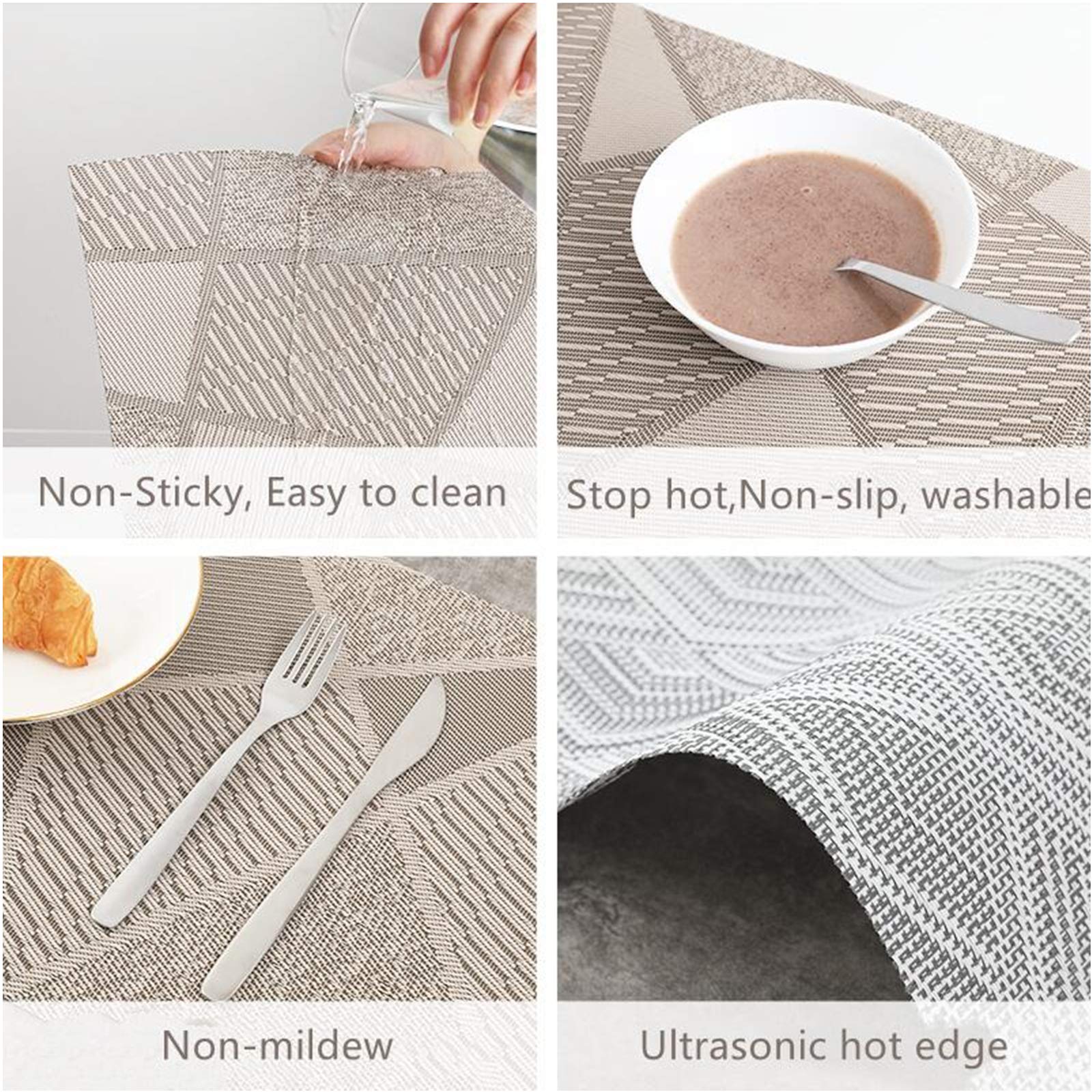 Premium 6-Piece Durable Placemats Set - Stain & Heat Resistant Vinyl Placemats for Kitchen & Dining Table - Easy Clean Washable Indoor/Outdoor Table Mats (Light Violet) - Perfect for Family Dinners, BBQs, and Outdoor Entertaining