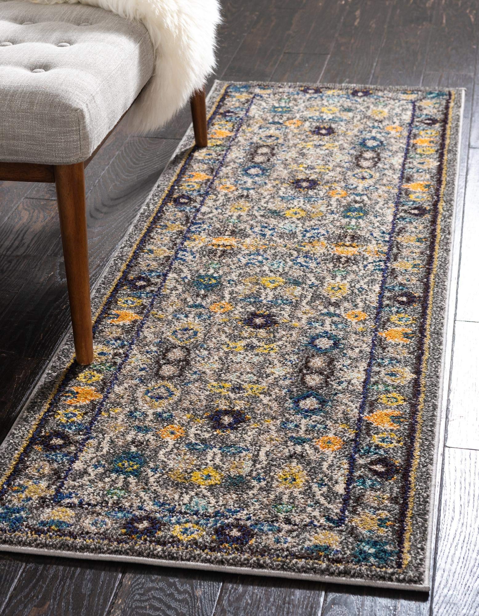 Rugs.com Fleur Collection Gray 10 Ft Runner Medium-Pile Rug - Soft Hallway & Entryway Carpet for Home Decor | Durable Floor Mat for High Traffic Areas