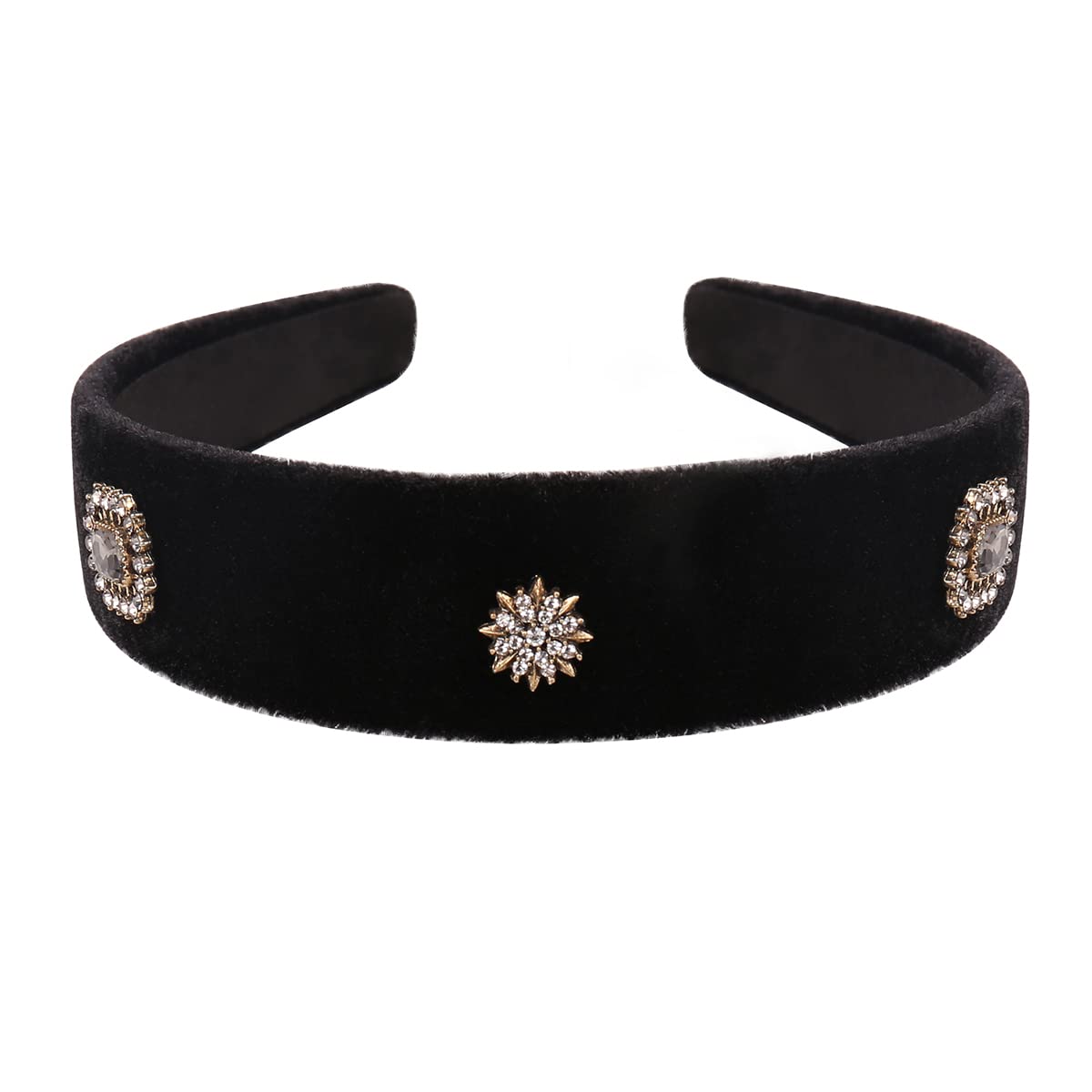 YARN & INK Women's Black Velvet Wide Headband with Rhinestone Stars - Vintage Hair Accessories for Women & Girls - Perfect Christmas Gift & Party Hairband (Shine Stars Black) - Great for Holiday Parties, Weddings, and Special Occasions