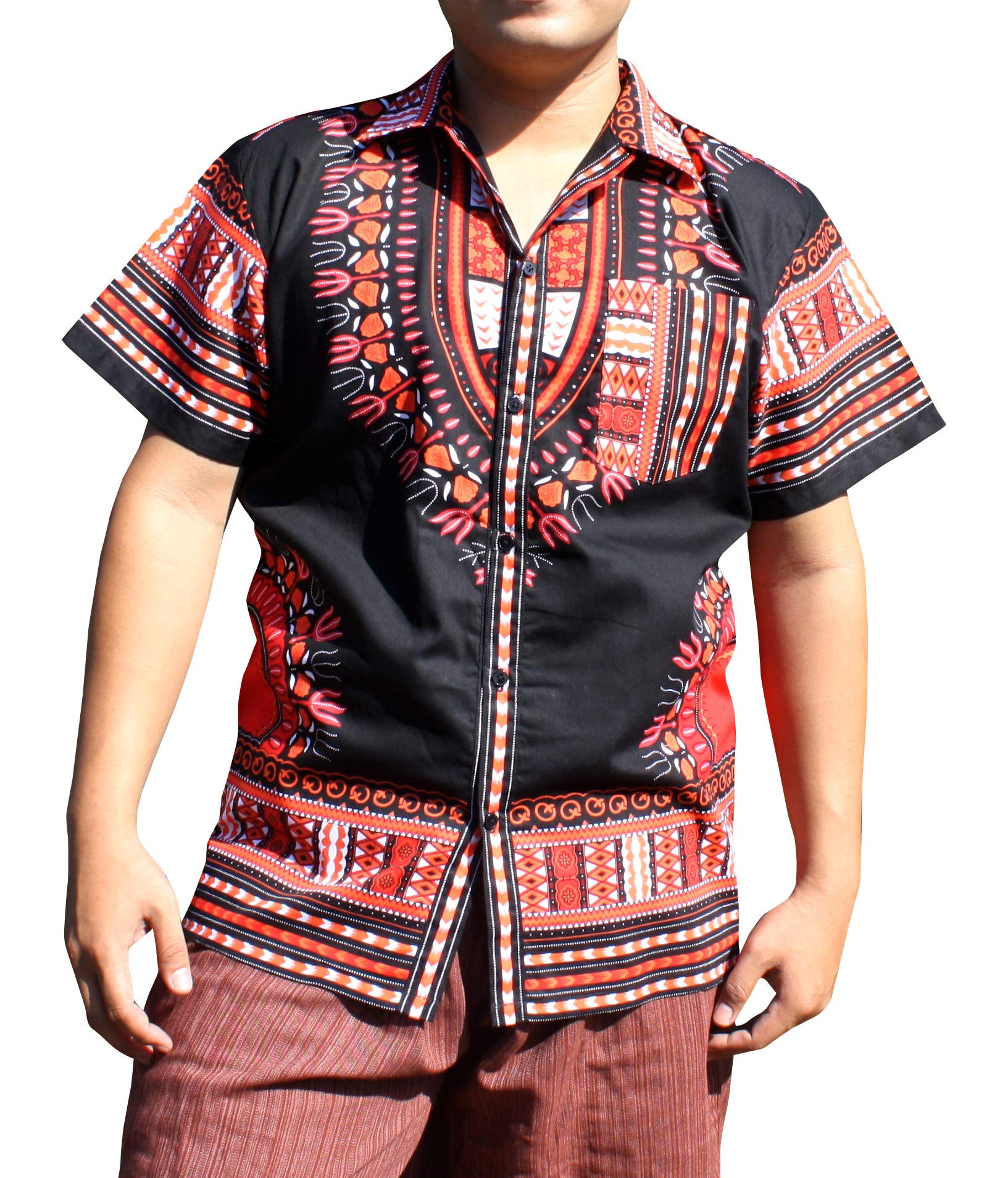 Authentic African Dashiki Artwork Hawaiian Shirt - 100% Pure Cotton, Large Collar Men's Aloha Shirt | Perfect for Beach Vacation, Summer Parties & Cultural Events