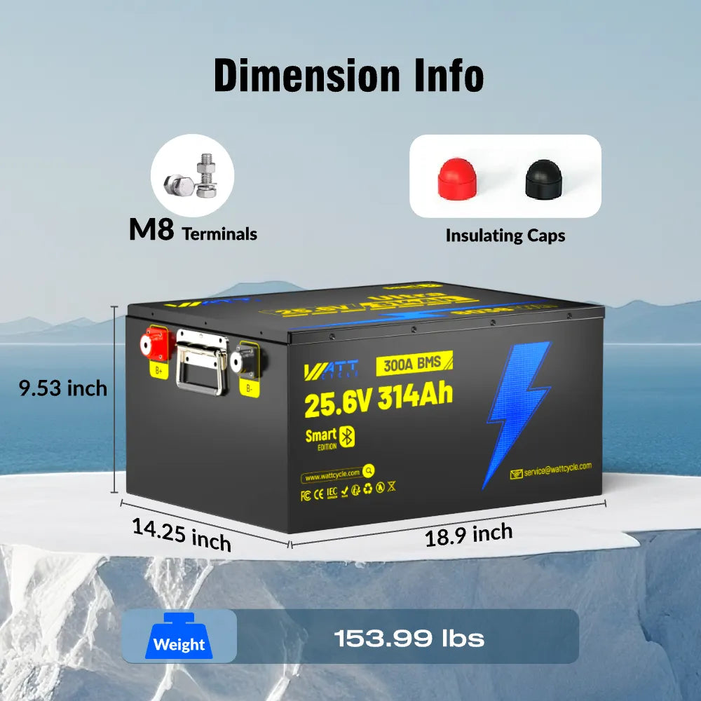 24V 314Ah Ultra Lightweight Lithium Battery with Bluetooth - Perfect for Solar Power Systems, RVs, Marine & Off-Grid Applications
