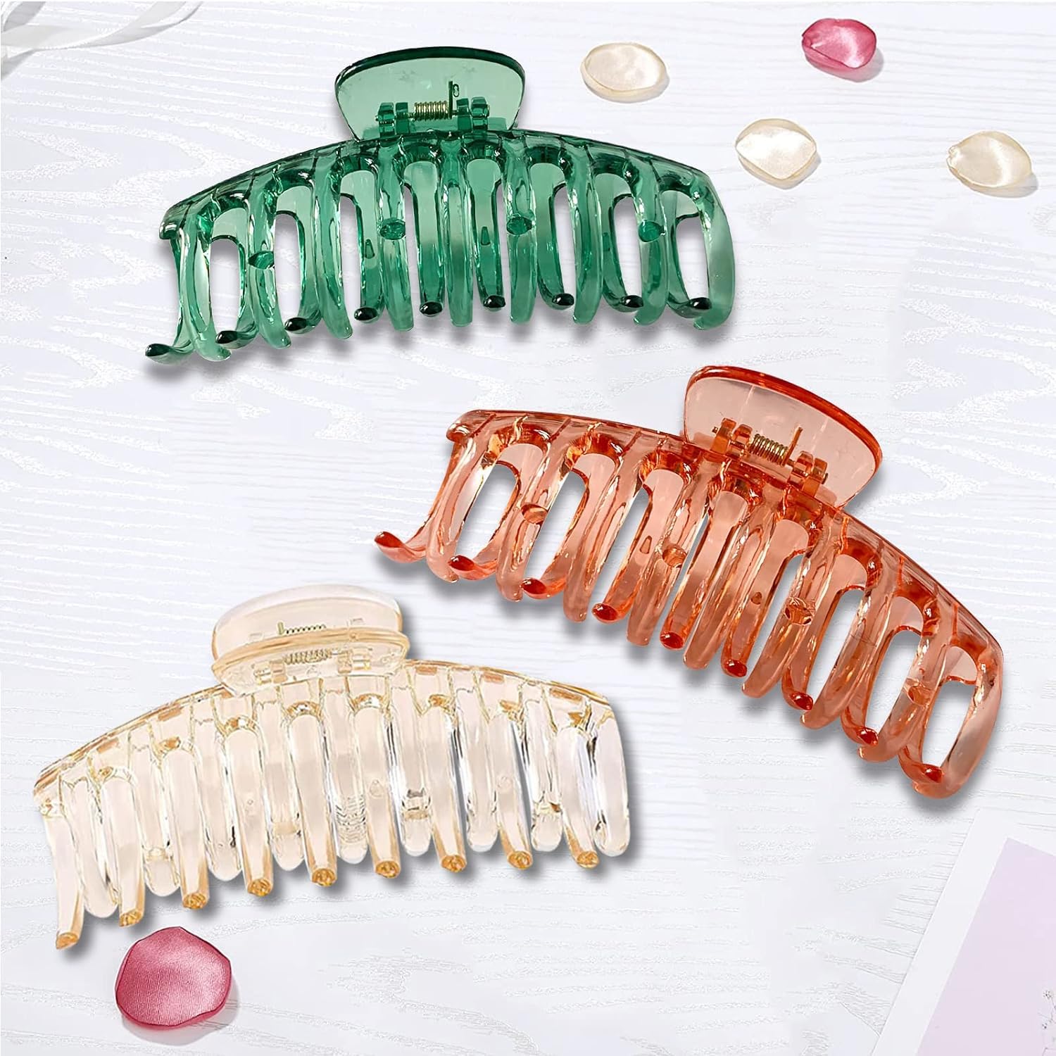 3 PCS Large Non-Slip Clear Hair Claw Clips for Women - Jumbo Strong Hold Banana Clips for Thick Hair | Perfect for Ponytails, Buns and Everyday Hairstyles