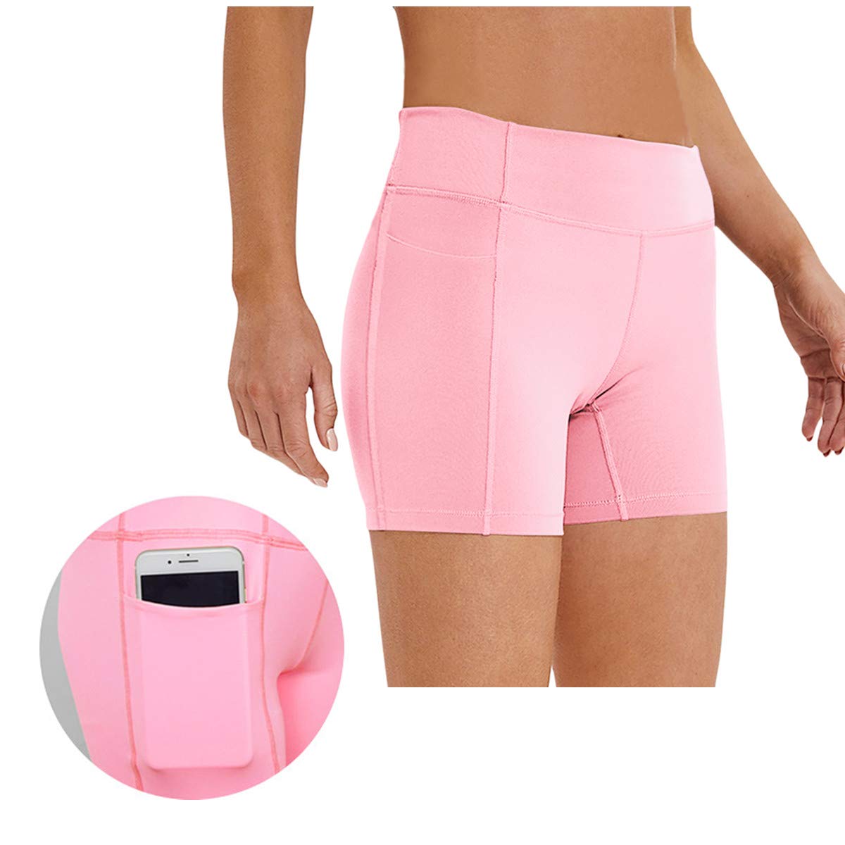 HIAMIGOS Women's High Waisted Yoga Shorts with Pockets - Non See Through Workout Shorts for Gym, Running & Cycling - Perfect for Fitness, Lounge & Activewear