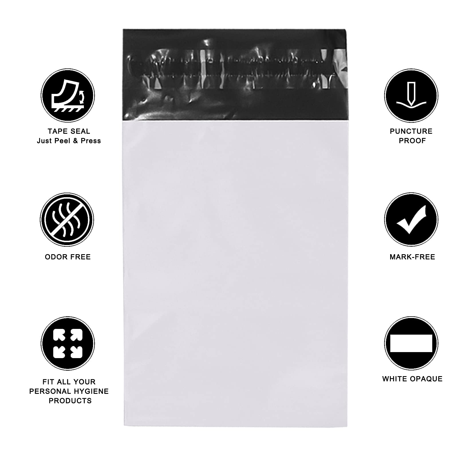 Discreet Feminine Hygiene Disposal Bags - 100 Pack White Opaque Sealed Bags (5x8 inches) for Tampons, Pads & Liners - Includes Black Storage Pouch | Travel, Gym & On-the-Go Sanitary Waste Disposal