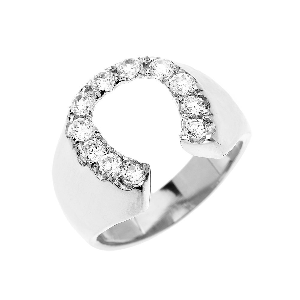 Men's Sterling Silver CZ Horseshoe Good Luck Ring Size 10 - Elegant Jewelry for Good Fortune & Protection | Perfect Gift for Birthdays, Anniversaries & Special Occasions