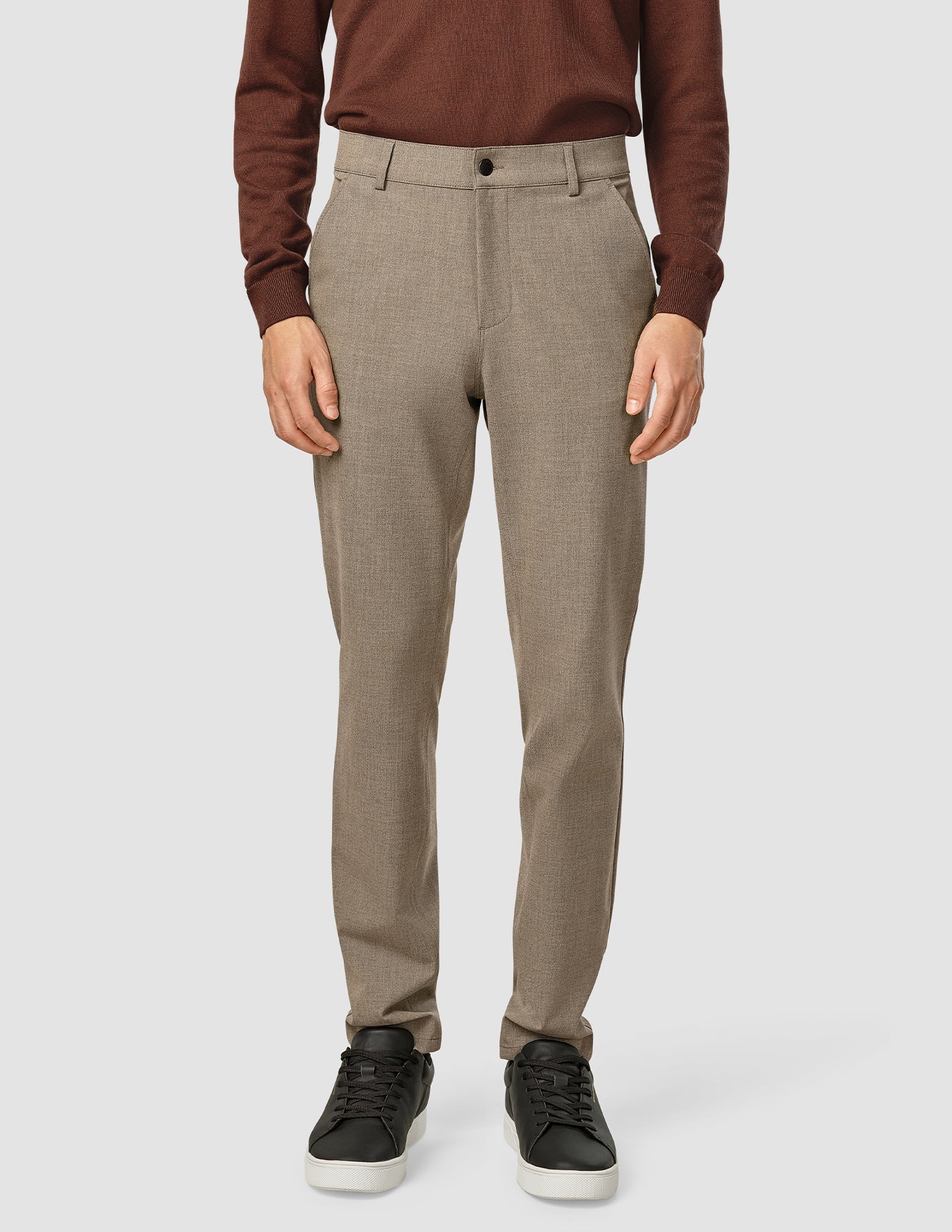 Essential Slim Fit Pants in Dark Beige Melange - Comfortable Office Wear & Casual Outfits for Men