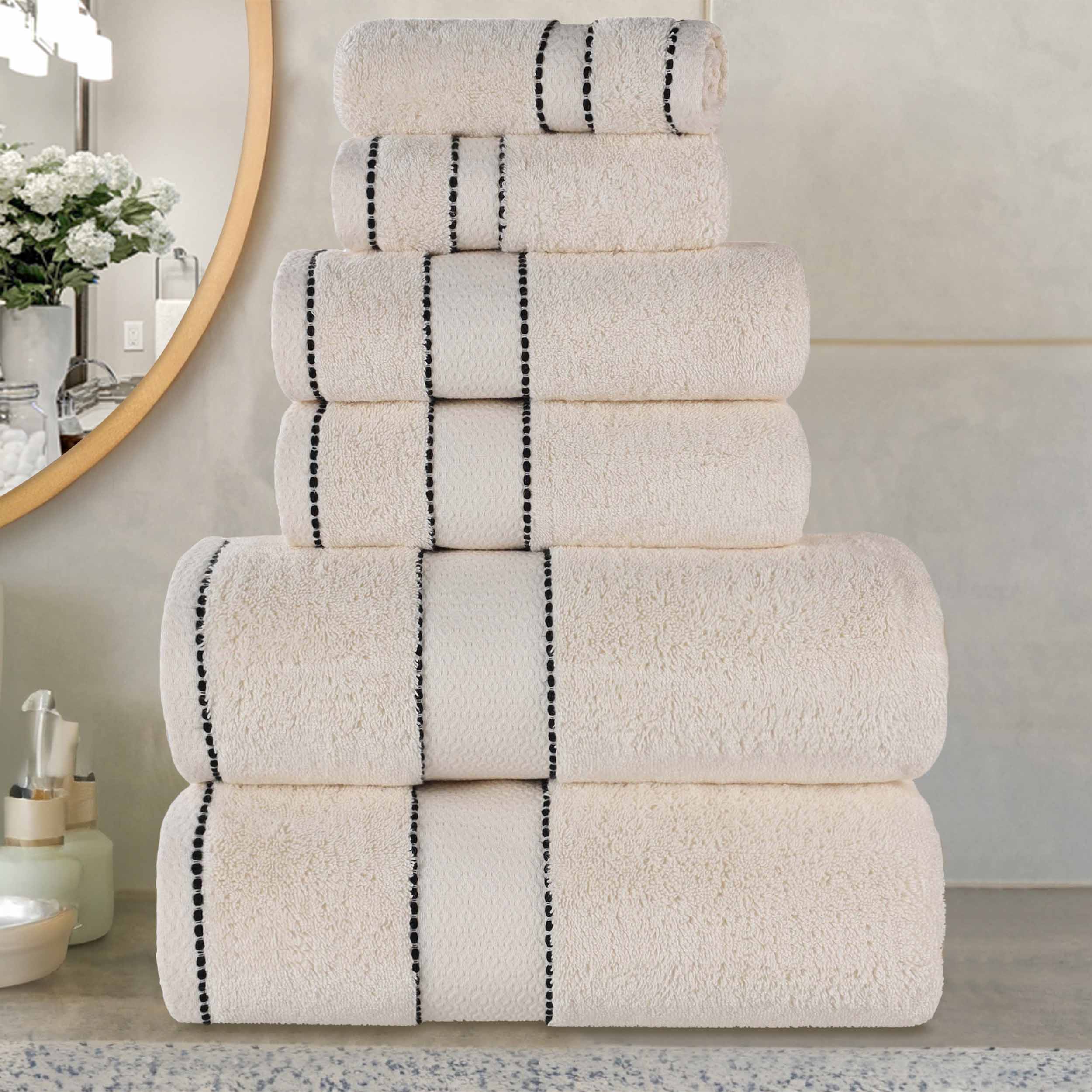 Premium 6-Piece Giza Cotton Towel Set - Ultra Absorbent & Soft Egyptian Dobby Weave - Perfect for Bath, Spa, and Luxury Home Use