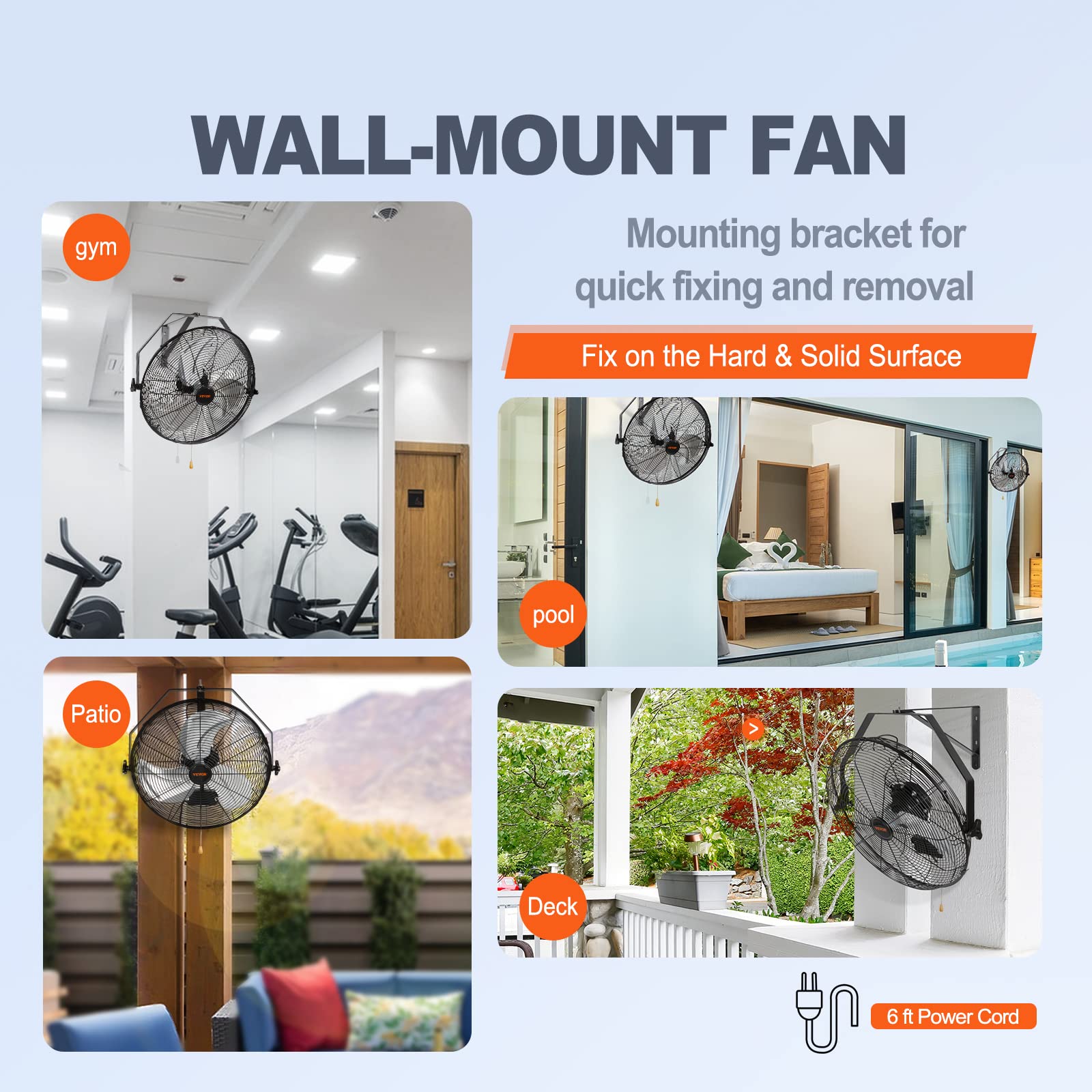VEVOR 18 Inch Wall Mount Fan - 3-Speed IP44 Waterproof Industrial Fan, 4150 CFM High Velocity Wall Mounted Fan for Outdoor, Commercial, Residential Use - Perfect for Greenhouse, Workshop, Patio, Warehouse & Garage - Black, ETL Certified Safety Fan