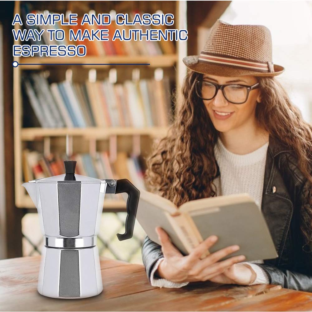 Stainless Steel Stovetop Espresso Maker - 300ml (6 Cups) Italian Moka Pot for Gas & Electric Stoves - Perfect for Home, Office & Camping Coffee Brewing
