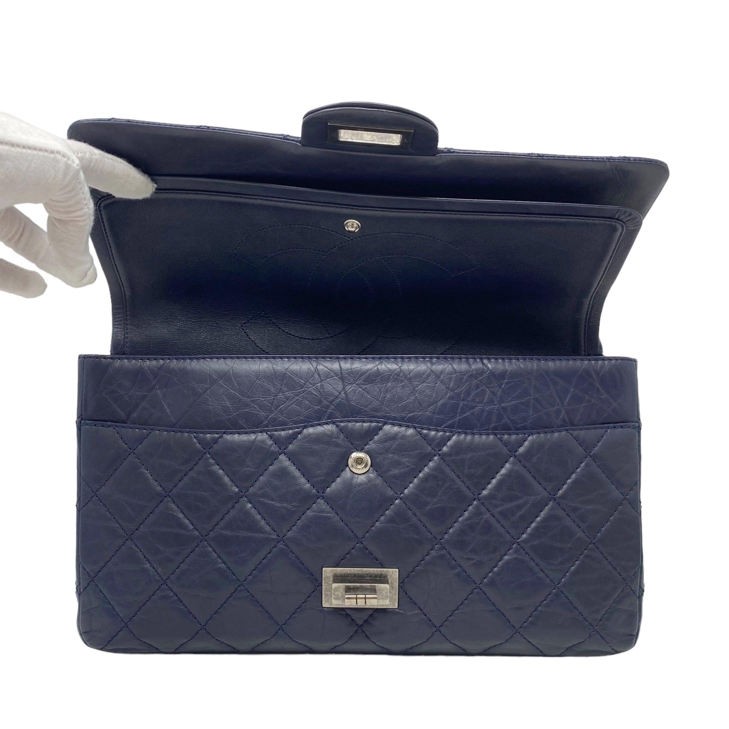Chanel Navy Crinkled Calfskin 2.55 Reissue 227 Flap Bag - Luxury Designer Handbag for Women, Perfect for Evening Events & Special Occasions