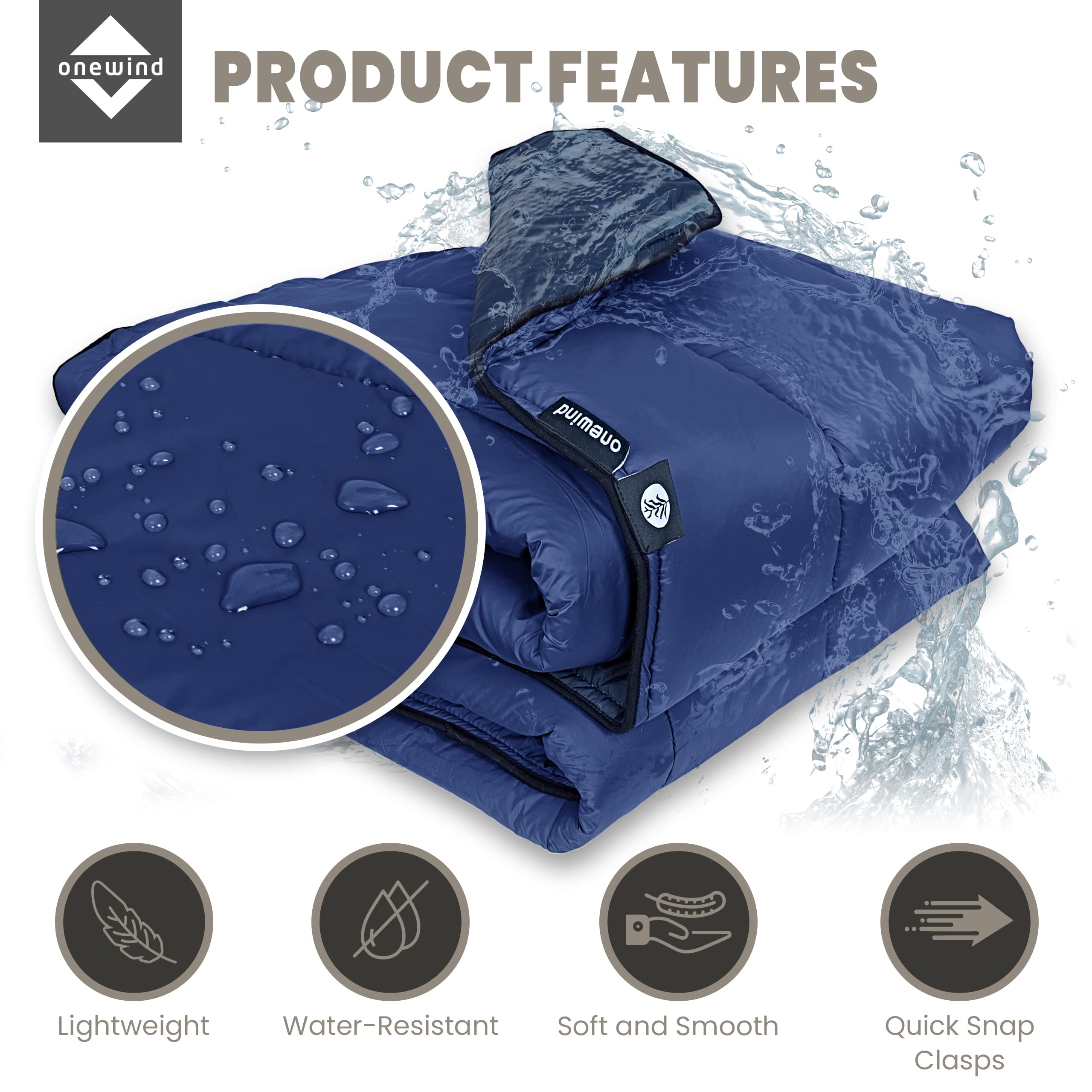 OneWind Recycled Nylon Camping Blanket with Dupont Sorona Fill - Warm, Puffy & Windproof Outdoor Quilt for Hiking, Backpacking, Beach - Perfect for Picnics, Campfires and Cold Weather Adventures