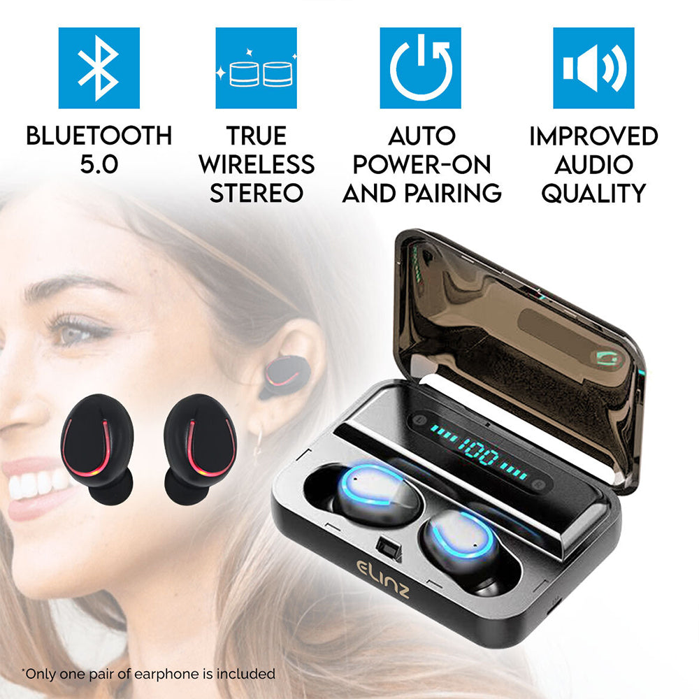 Elinz TWS Bluetooth 5.0 Wireless Earbuds with Noise Cancellation, Hi-Fi Stereo Sound, 30H Playtime - Compatible with iPhone, Android, iOS - Perfect for Gym, Running, Travel & Work Calls