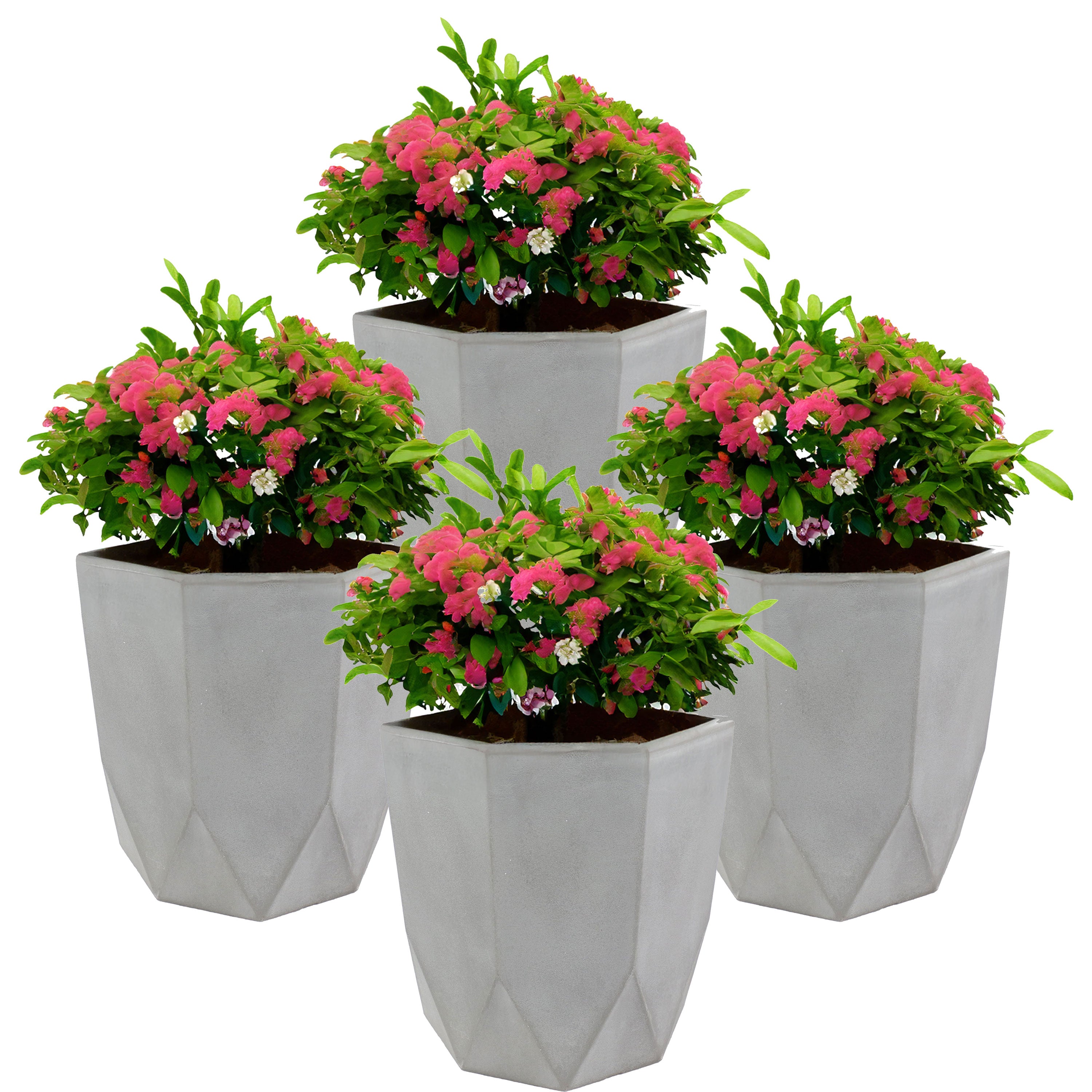 Modern Faceted Polyresin Planter - Light Gray Indoor/Outdoor Flower Pot - 14.75 Inch Decorative Garden Planter for Home, Patio, and Office Decor