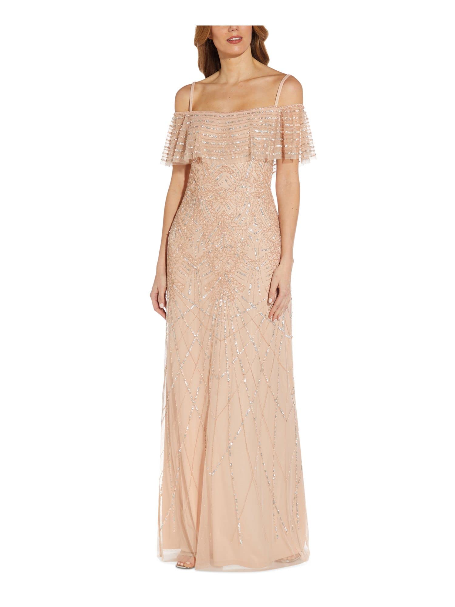 Adrianna Papell Women's Beaded Flounce Evening Gown - Elegant Formal Dress for Prom, Wedding & Special Occasions