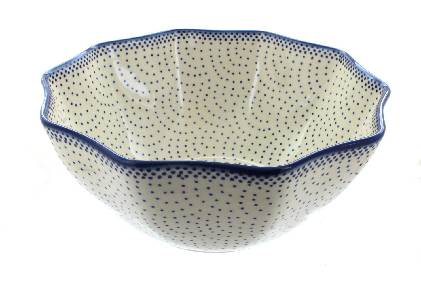 Handmade Blue Rose Polish Pottery Small Dots Decagonal Serving Bowl - Elegant 10-Sided Dish for Salads, Snacks & Home Decor