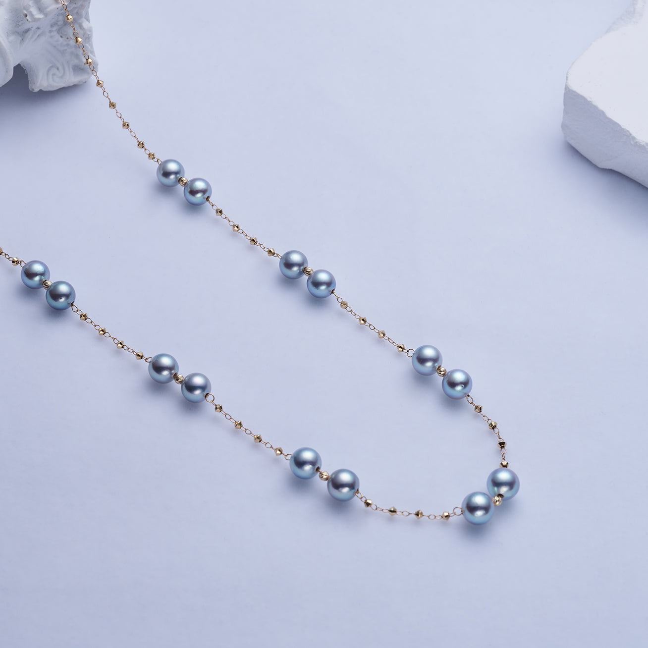 18K Solid Gold Blue Akoya Pearl Necklace for Women - Elegant Silver Chain with Genuine Pearls - Perfect for Weddings, Anniversaries & Special Occasions