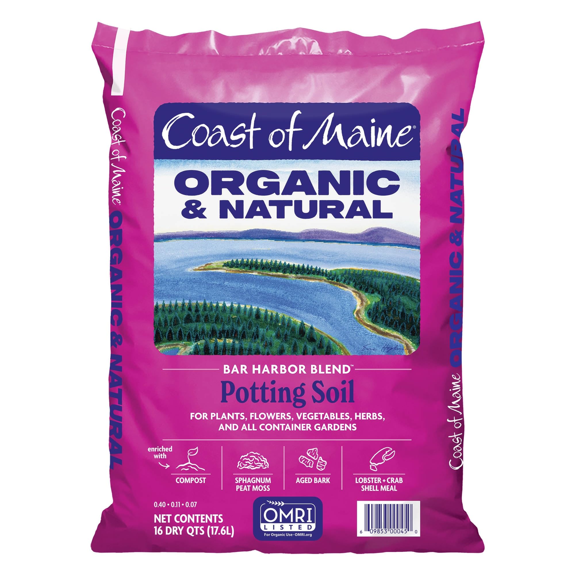 Organic & Natural Coast of Maine Bar Harbor Blend Potting Soil - 16qt (Pack of 8) for Houseplants, Flowers, Vegetables, Herbs & Containers | Perfect for Indoor Gardening, Raised Beds & Container Planting