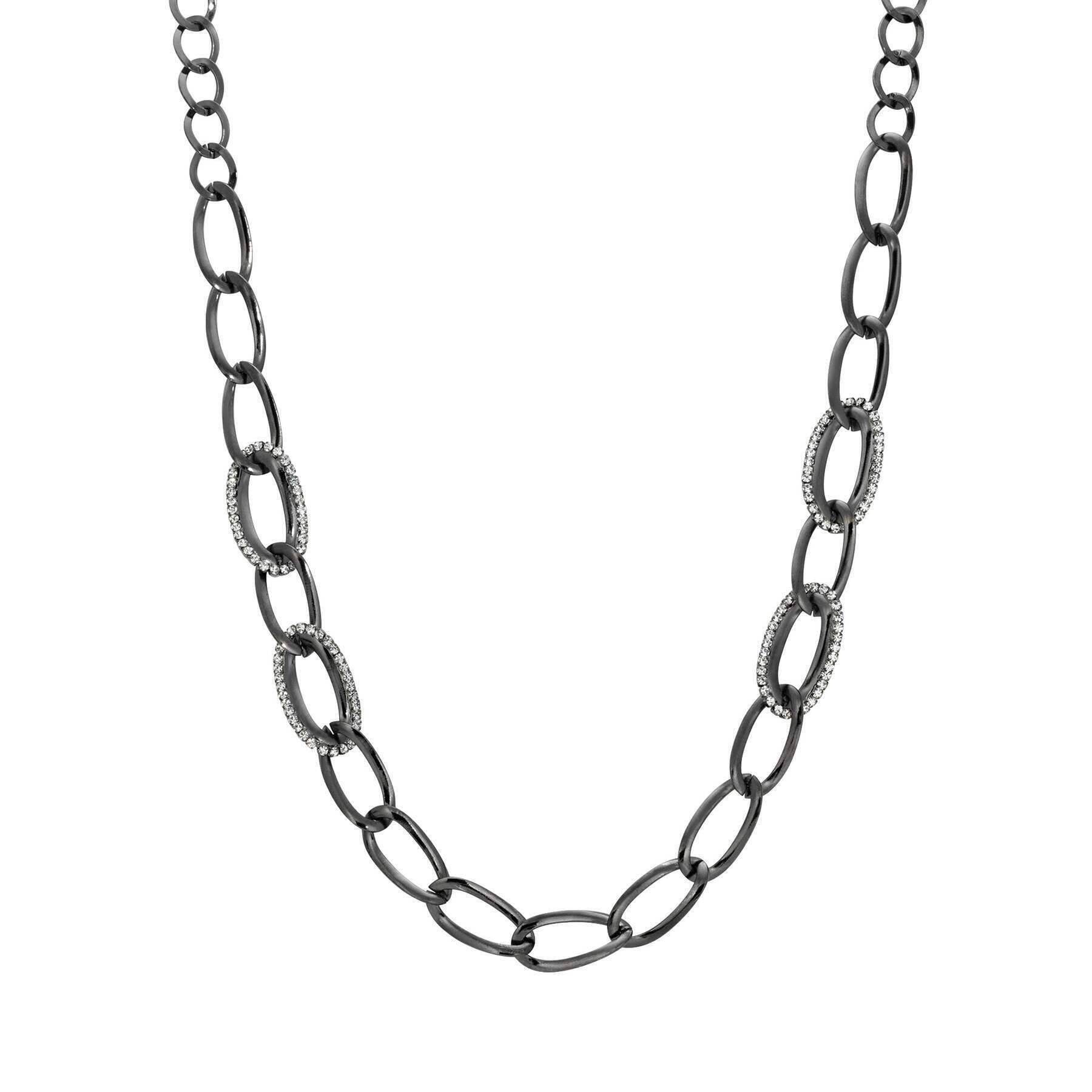 1928 Jewelry Classic Oval Link Crystal Accent Necklace - 32 Inch Silver Chain for Women, Elegant Layering Necklace for Daily Wear & Special Occasions