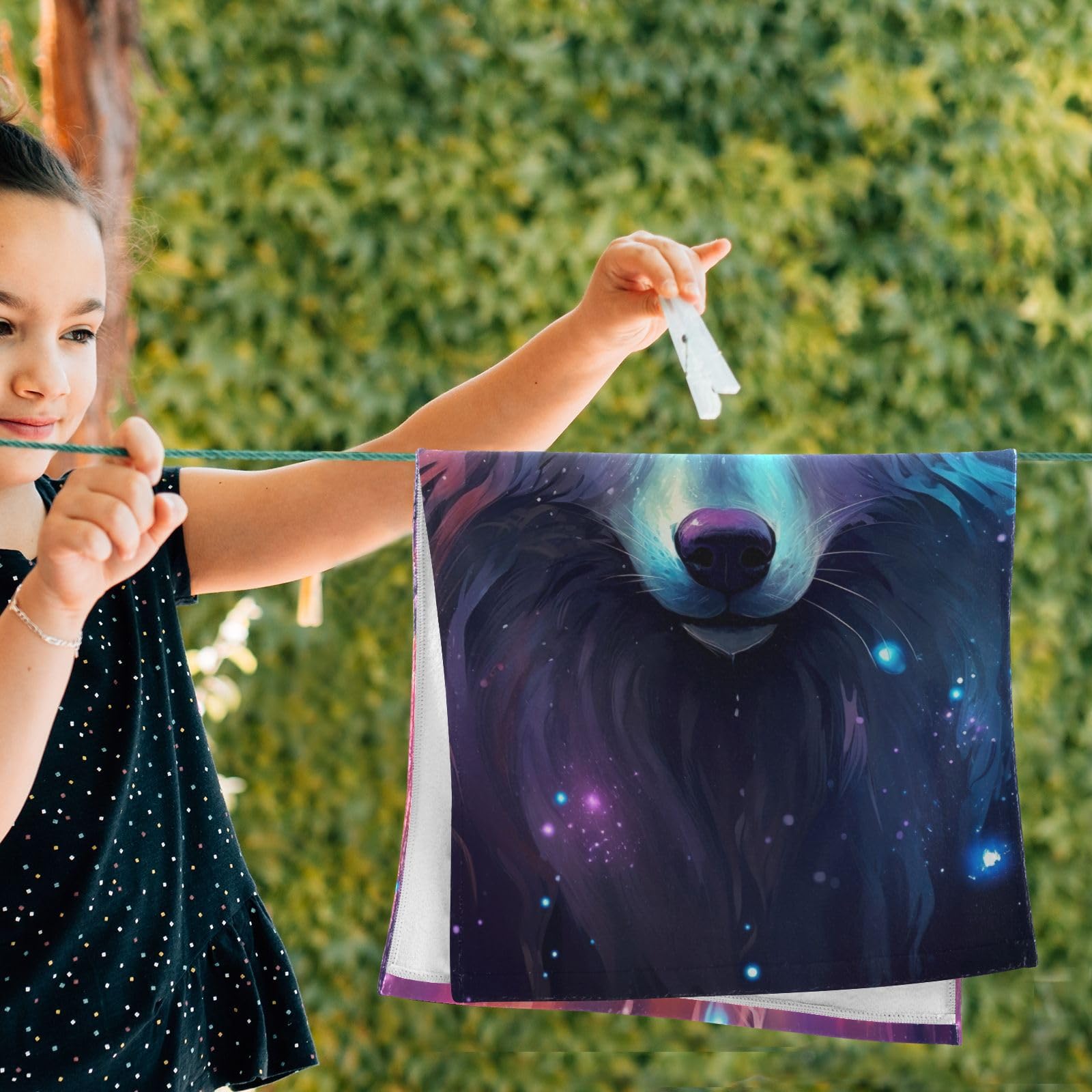2-Piece Purple Galaxy Wolf Bath Towel Set - Ultra Soft & Absorbent Hand & Bath Towels for Bathroom, Kitchen, Gym - Perfect for Spa, Beach & Home Decor (202a0001)