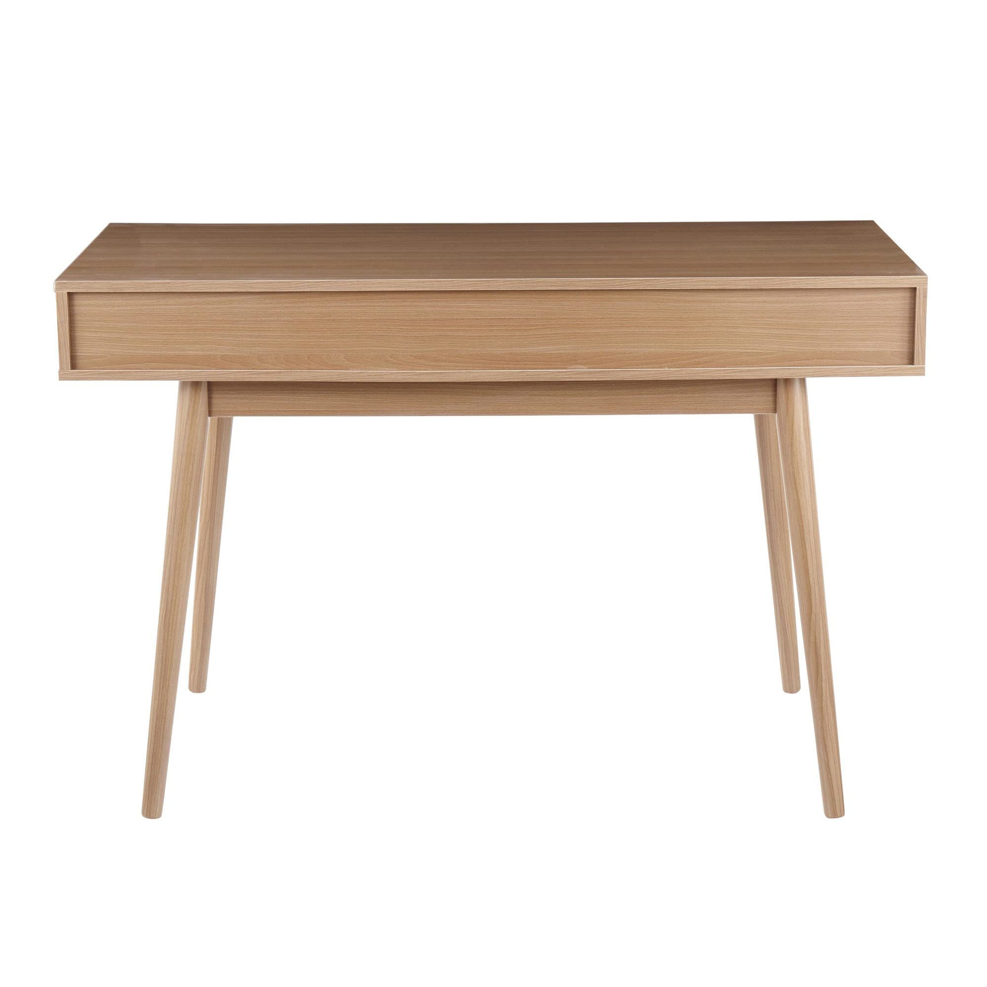 LumiSource Pebble Double Desk - Modern Home Office & Computer Desk with Drawers | Natural Wood & White Finish | Compact Bedroom & Gaming Desk for Small Spaces | Perfect for Remote Work, Study & Gaming Setup