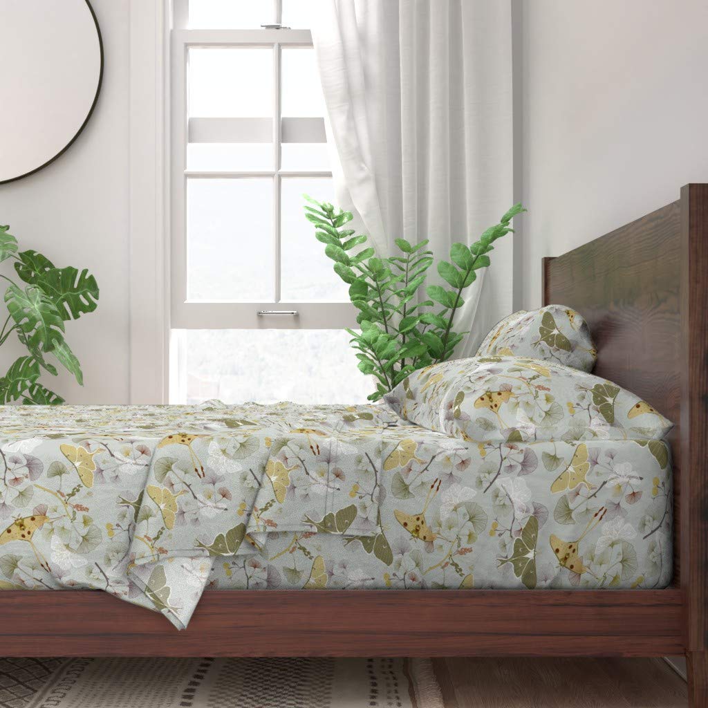 Spoonflower 100% Cotton Twin Sheet Set, 3-Piece - Moth & Butterfly Vintage Victorian Print Custom Bedding | Soft & Breathable for Bedroom Decor, Guest Room, Dorm Room, Cozy Home Styling