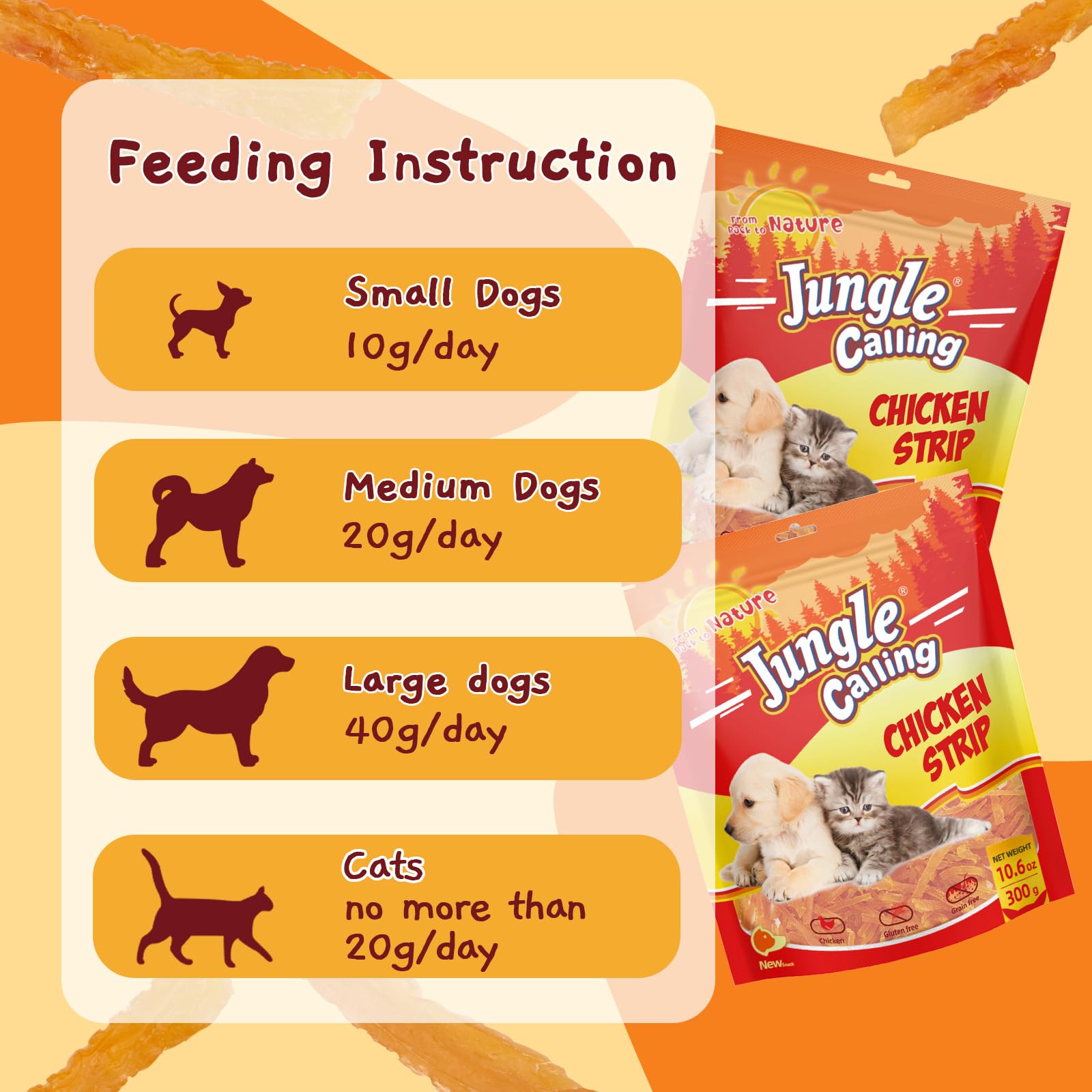 Jungle Calling Soft Training Treats for Small Dogs & Cats - Mini Chicken Strips Puppy Snacks, Grain Free, Easy to Digest - Perfect for Obedience Training & Reward-Based Learning at Home or Outdoors