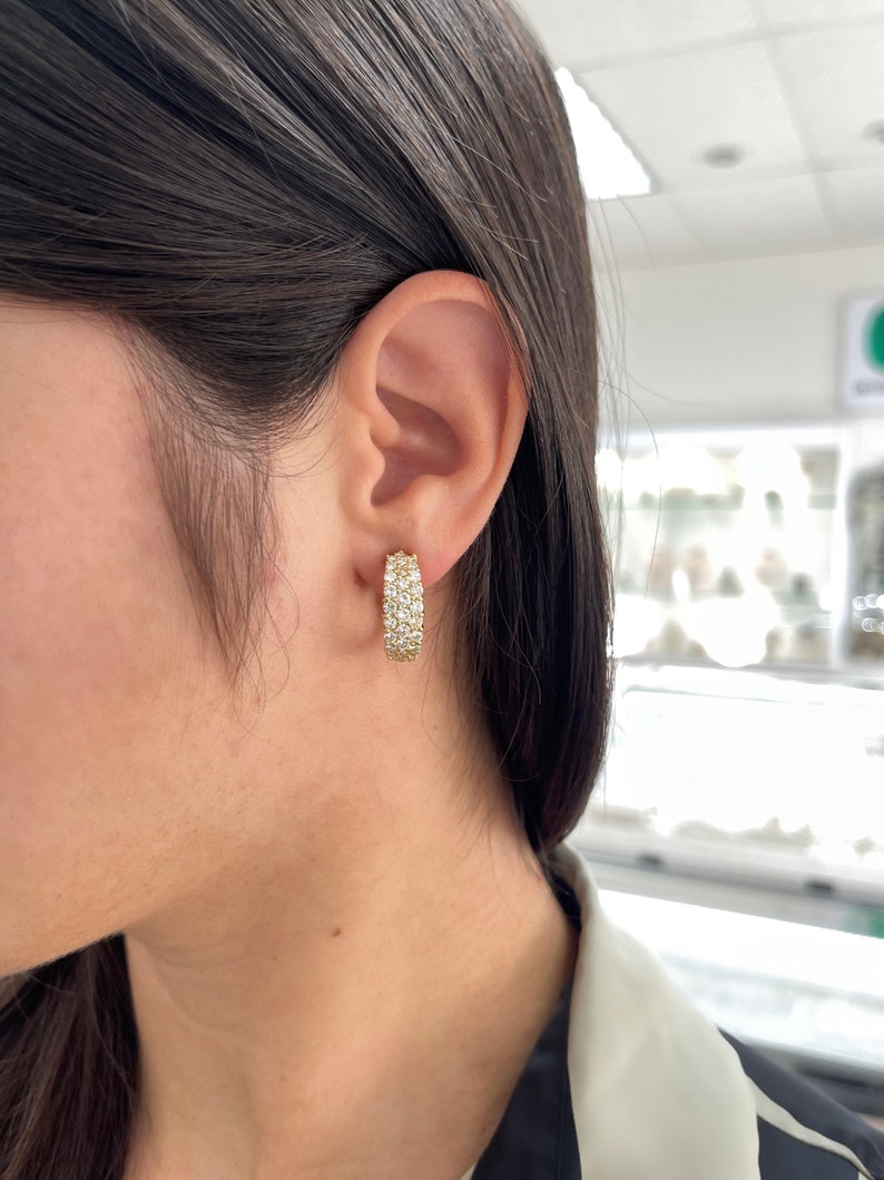 2.10tcw 18K Yellow Gold High-Quality F-H Color Diamond Cluster Statement Omega Back Earrings for Women | Luxury Bridal Jewelry, Wedding Gift, Anniversary Present, Party & Evening Wear