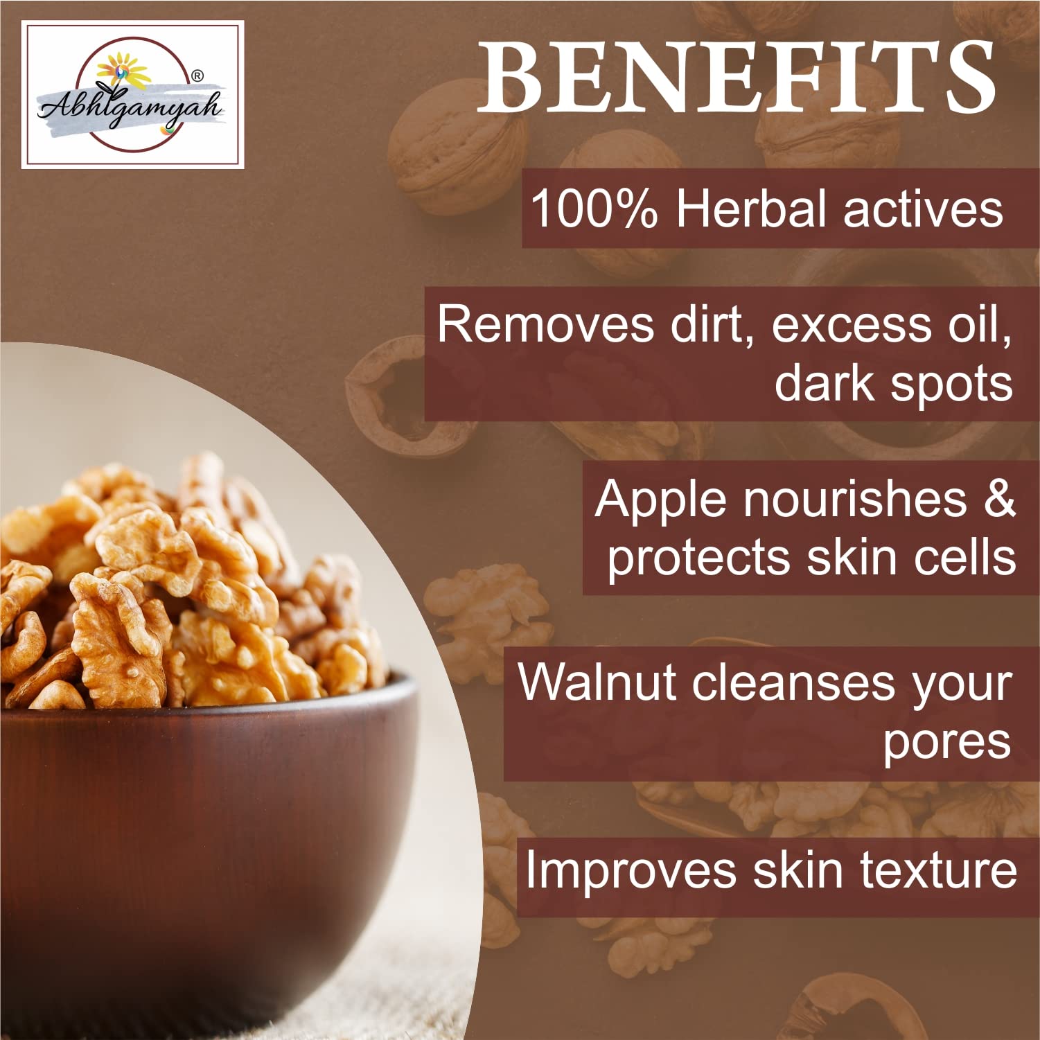 ABHIGAMYAH Walnut Face Scrub for Blackhead Removal & Exfoliation - 100g (Pack of 1) - Deep Cleansing for Smooth Skin, Perfect for Daily Skincare Routine