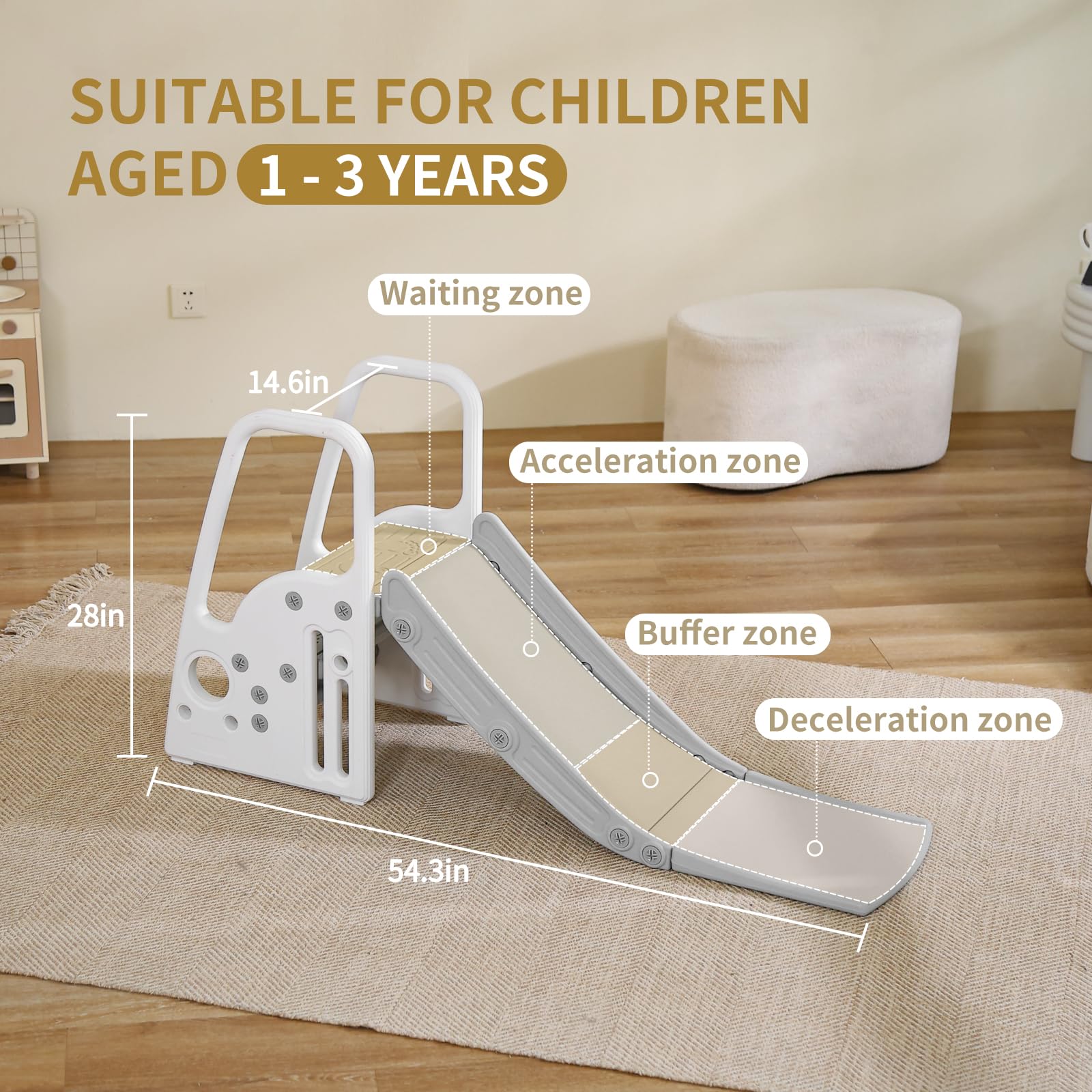 3 in 1 Toddler Slide & Climber Playset - Extra Long Slipping Slope Indoor/Outdoor Slide for Kids Ages 2-5 - Durable White Playground Toy for Backyard, Playroom & Daycare Fun
